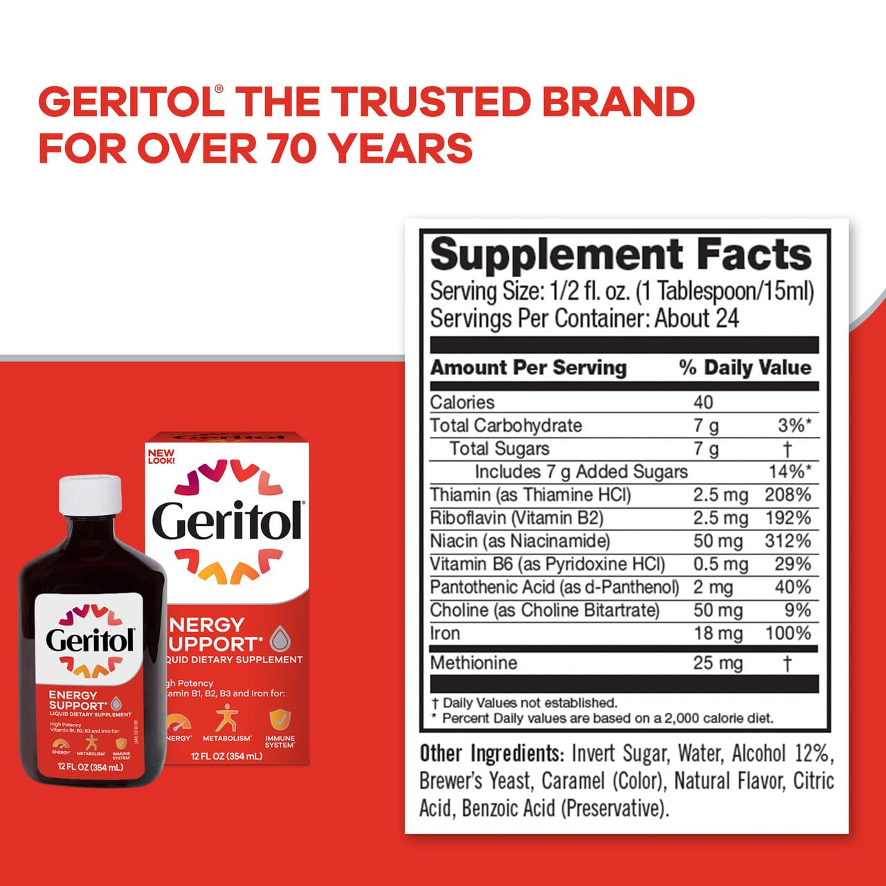 Geritol Liquid Vitamin and Iron Supplement, Energy Support, Contains High Potency B-Vitamins and Iron, Pleasant Tasting, Easy to Swallow Geritol buy supplements canada
