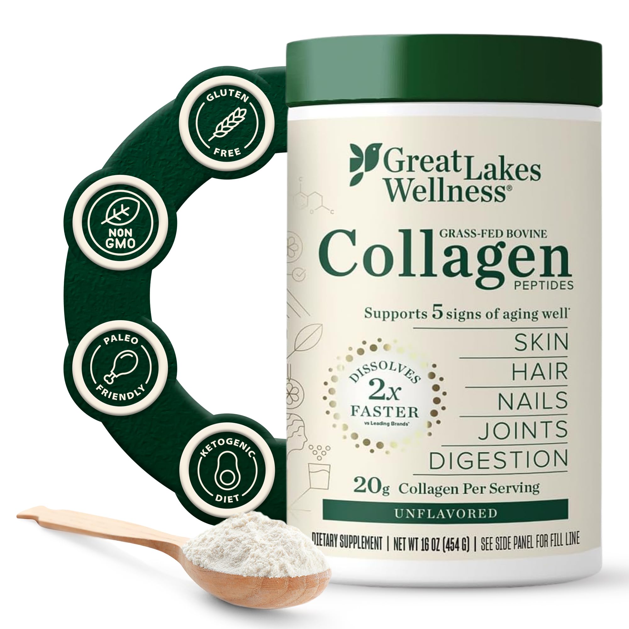Great Lakes Wellness Collagen Peptides Powder – Supports Skin, Hair, Nails, Joints & Digestion – Hydrolyzed, Quick Dissolve Great Lakes Wellness buy supplements canada