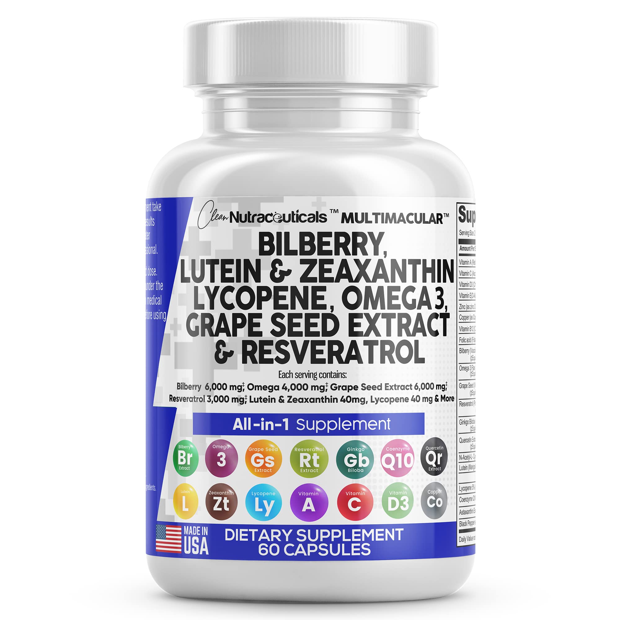 Eye Health Vitamins with Bilberry 6000mg Lutein & Zeaxanthin 40mg Lyco Clean Nutraceuticals buy supplements canada
