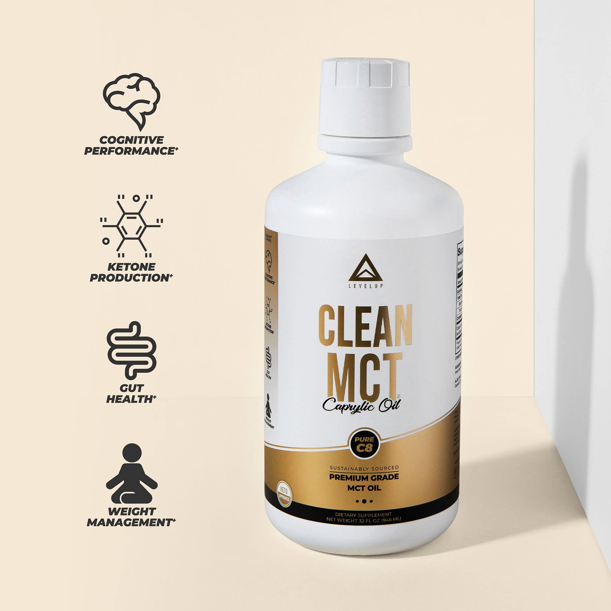 LevelUp Clean MCT Oil - 100% Caprylic C8 for Energy, Focus, Weight Management LevelUp buy supplements canada