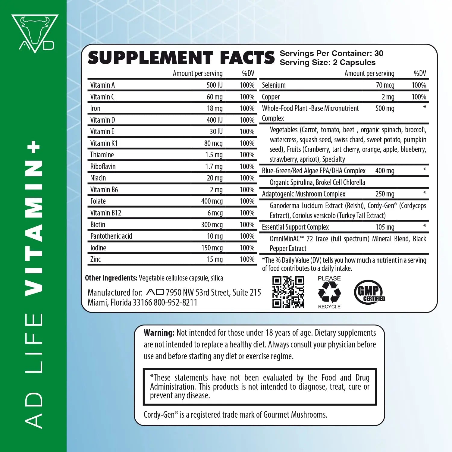 Project AD Vitamin+ Multimineral Multivitamin Supplement Complete Antioxidant, Energy & Immune Support. (60 Servings) PROJECT AD LLC buy supplements canada