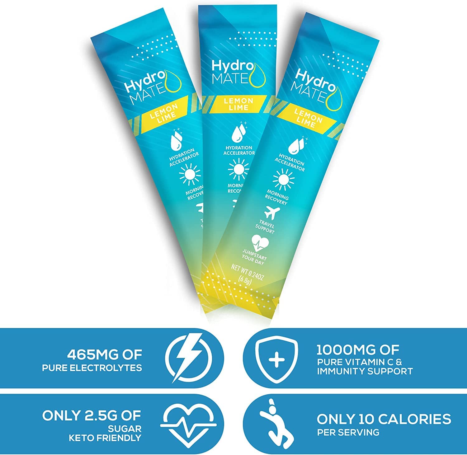 HydroMATE Electrolyte Powder Lemon Lime Hydration Packets Low Sugar 30 Count NatureWorks buy supplements canada