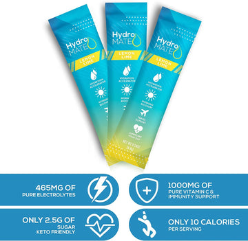 HydroMATE Electrolyte Powder Lemon Lime Hydration Packets Low Sugar 30 Count NatureWorks buy supplements canada