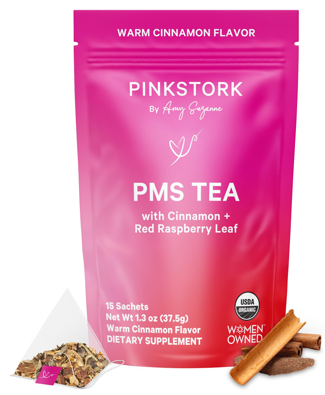 Pink Stork Organic PMS Tea for Hormone Balance, Mood Swings, Bloating, and Period Regularity - 8 Herbs - Vitex, Red Raspberry Leaf, Chamomile - Caffeine-Free - 15 Sachets, Hot or Iced Pink Stork buy supplements canada