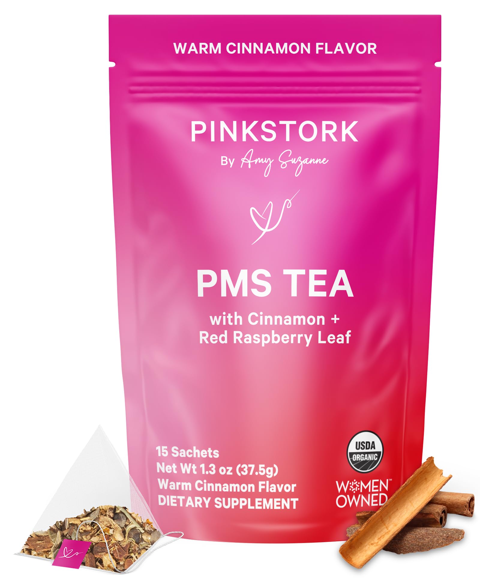 Pink Stork Organic PMS Tea for Hormone Balance, Mood Swings, Bloating, and Period Regularity - 8 Herbs - Vitex, Red Raspberry Leaf, Chamomile - Caffeine-Free - 15 Sachets, Hot or Iced Pink Stork buy supplements canada