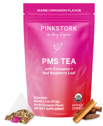 Pink Stork Organic PMS Tea for Hormone Balance, Mood Swings, Bloating, and Period Regularity - 8 Herbs - Vitex, Red Raspberry Leaf, Chamomile - Caffeine-Free - 15 Sachets, Hot or Iced Pink Stork buy supplements canada