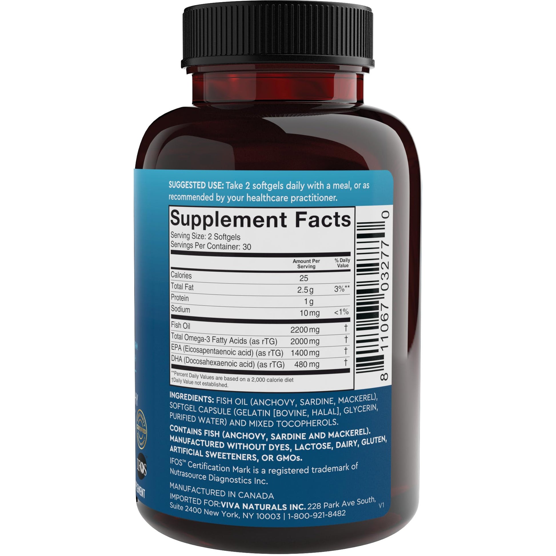 Viva Naturals Triple Strength Omega 3 Fish Oil Supplement - 2200 mg Wild Caught Viva Naturals buy supplements canada