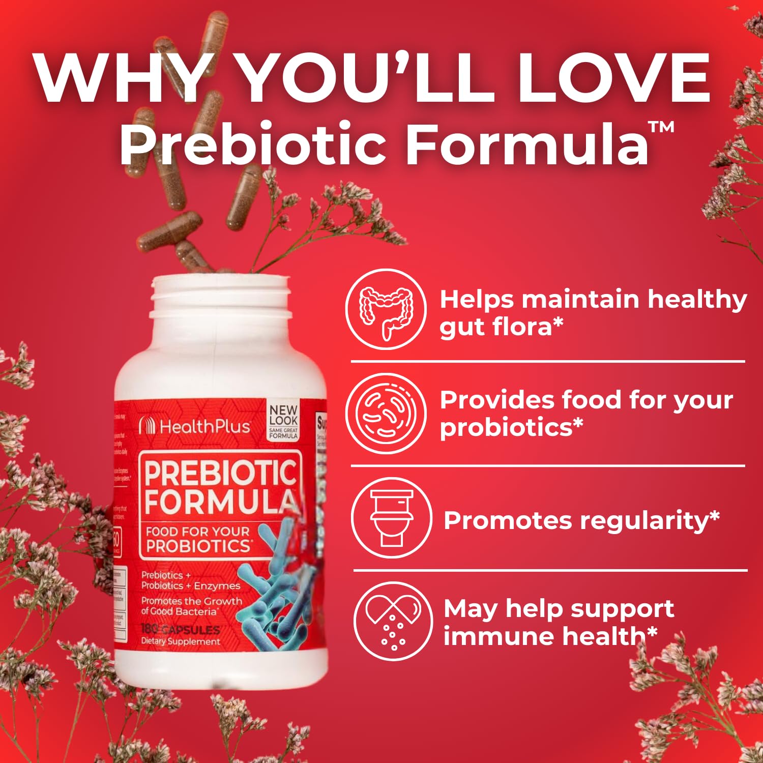 Health Plus Prebiotic Formula - Probiotics + Prebiotics + Digestive Enzymes - Gluten Free, Dairy Free, Natural Herbal Ingredients Health Plus buy supplements canada