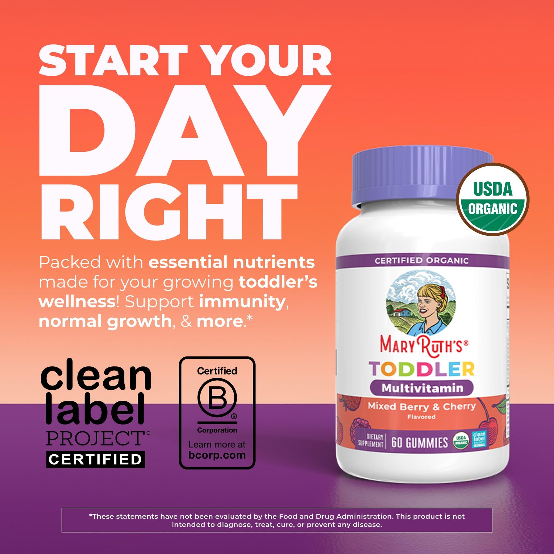 MARYRUTH'S Organic Toddler Multivitamin Gummies | Ages 4+ | Vitamin A, C, D, E, B6, B12, Biotin, Iodine, Zinc | Immunity | Bone & Teeth Health MARYRUTH'S buy supplements canada