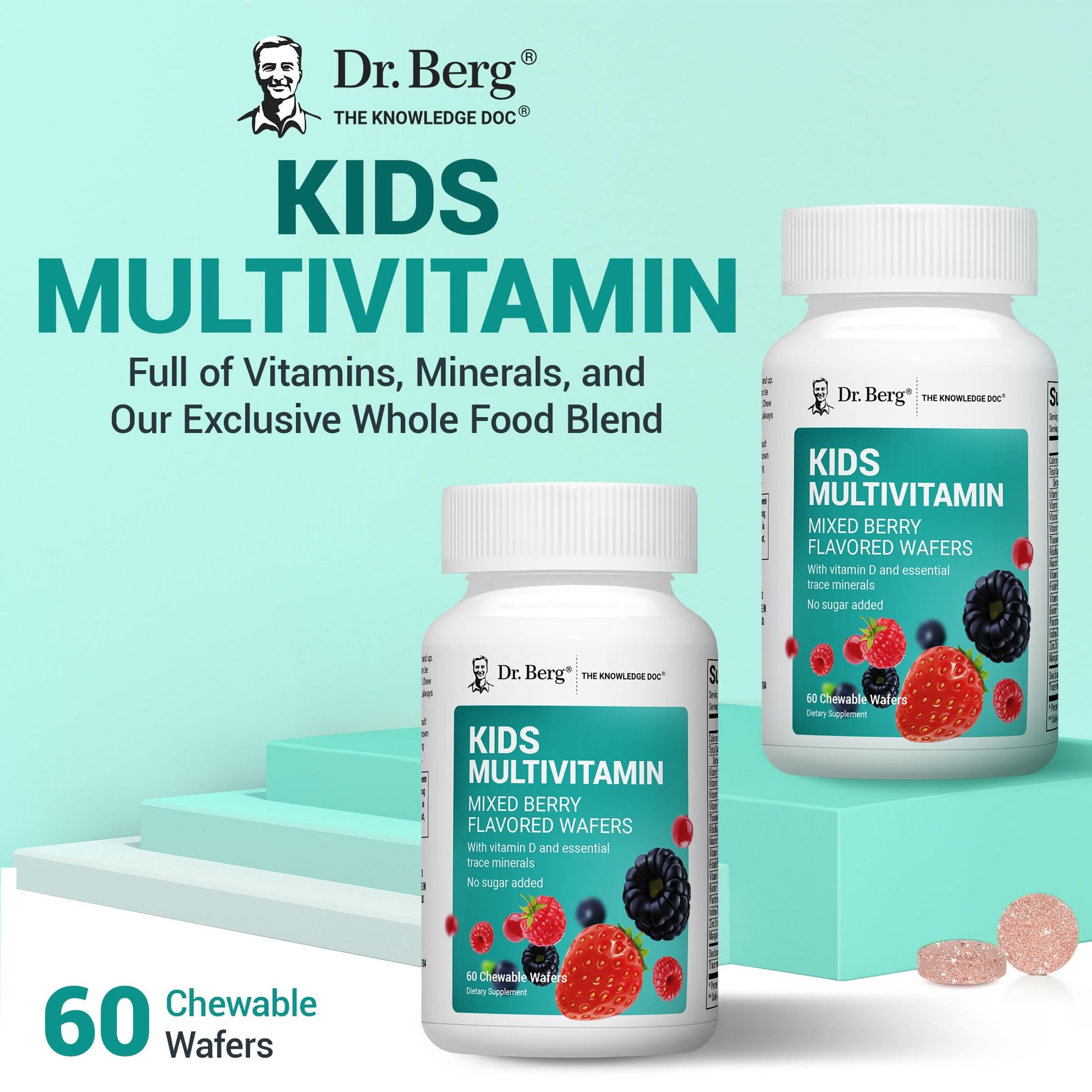 Dr. Berg Kids Chewable Multivitamins (NOT Sweetened w/Sugar) - Daily Multivitamin for Kids that Includes 20 Nutrients & Trace Mineral Complex - Mixed Berry Chewable Vitamins for Kid - Red Wafers Dr. Berg Nutritionals buy supplements canada