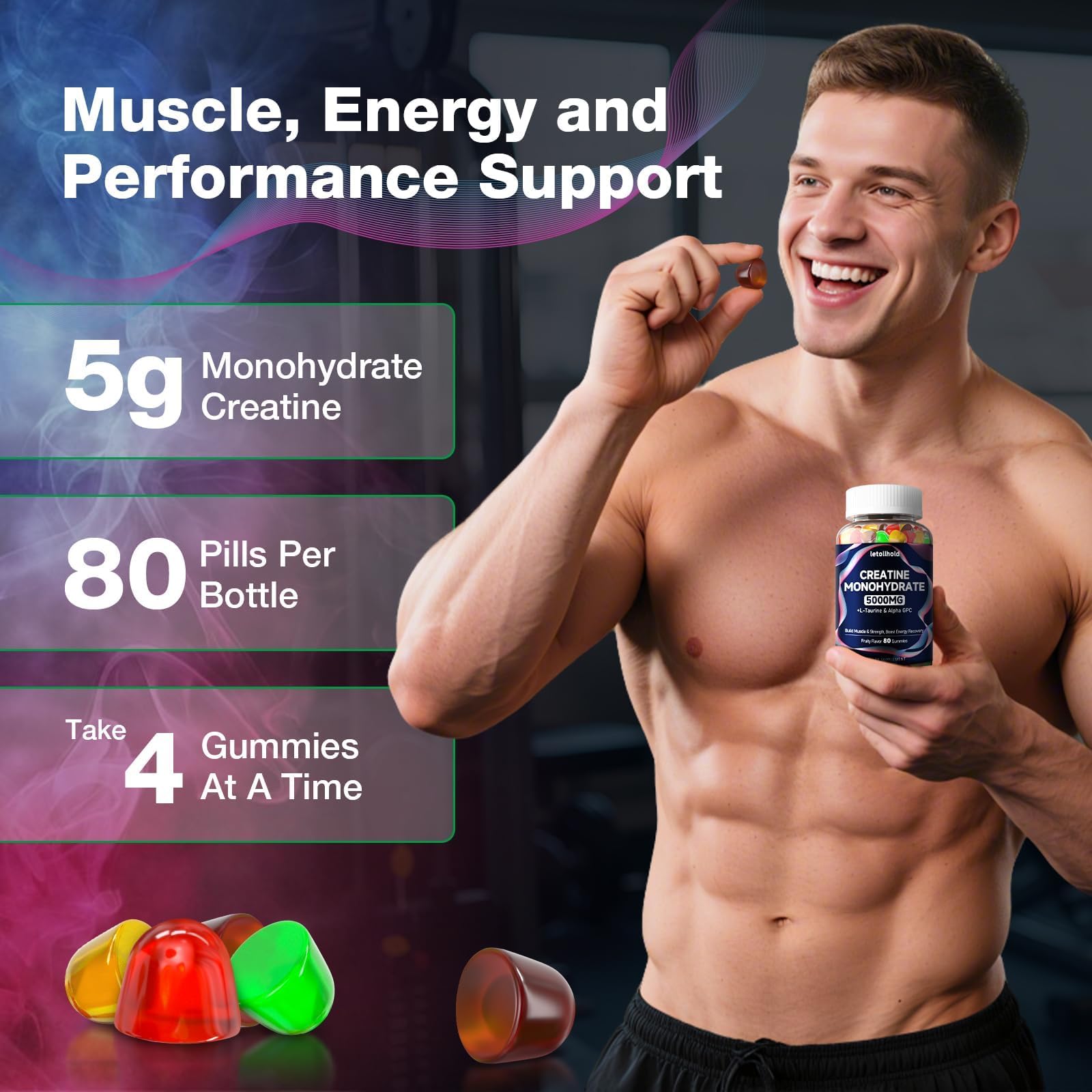Creatine Monohydrate Gummies 5g for Women & Men - Creatine Gummies for Women Pre Workout Chewables with L-Taurine & Alpha GPC, Sugar-Free Muscle Builder, Energy Boost, Vegan Non-GMO (160 Count) letollhold buy supplements canada