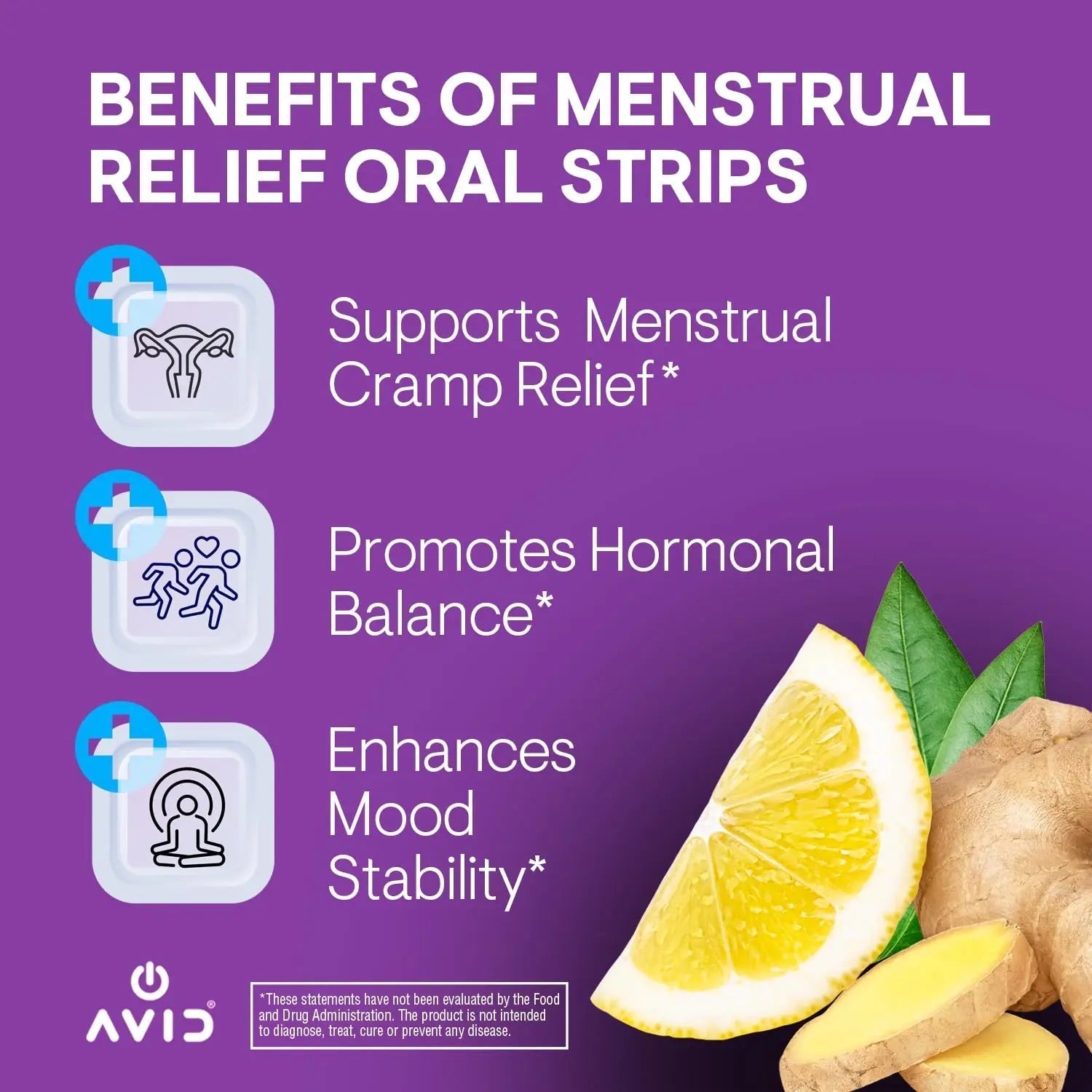 AVID Playboy - Menstrual Relief PMS Oral Strips (30 Edible Strips) Fast Dissolving PMS Cramp Relief & Hormonal Balance Strips for Women - Lemon Ginger Flavored Multi-Benefit PMS Supplement for Women Avid buy supplements canada