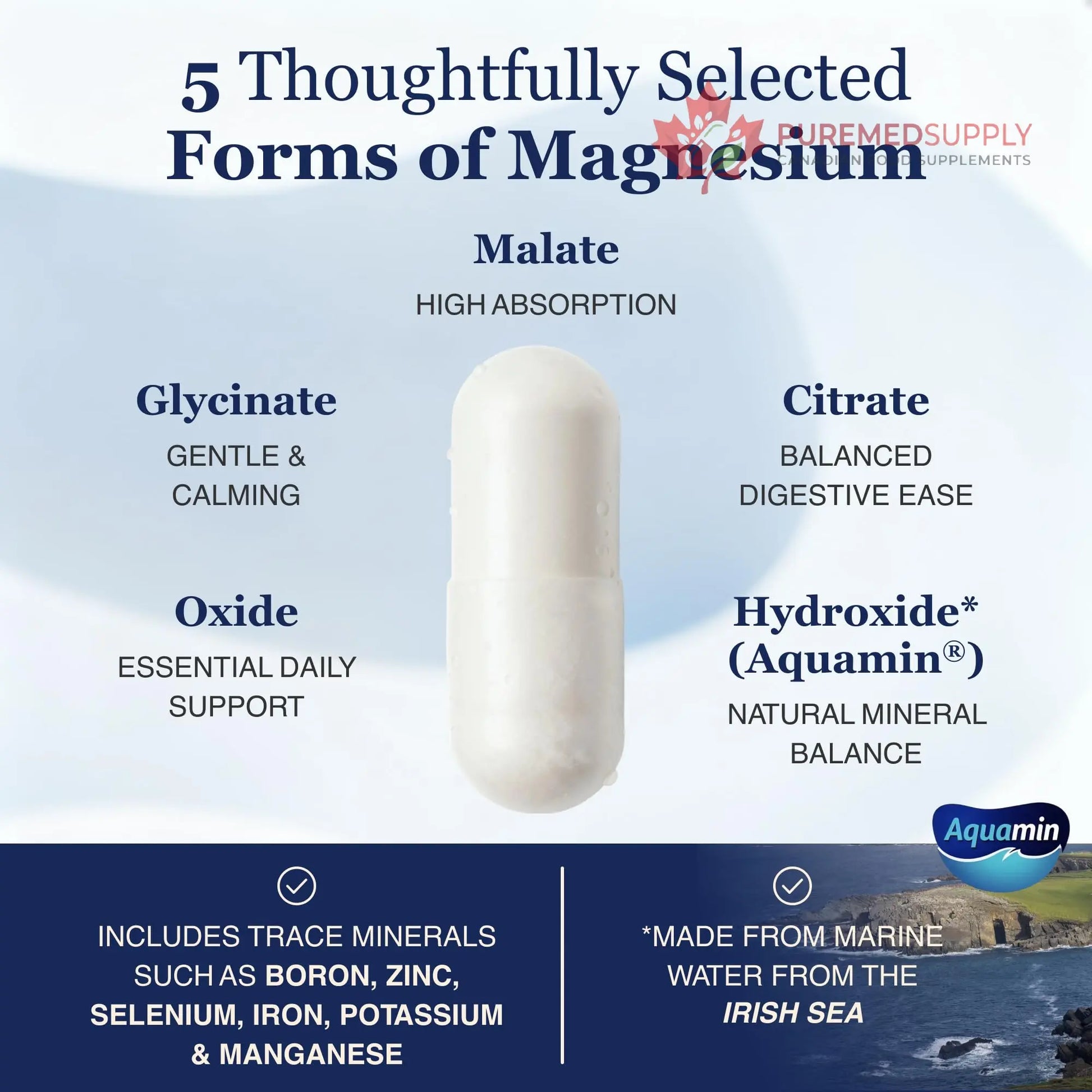 ZnS Health Spectrum 5 Magnesium Complex for Women & Men – 5 Magnesium Complex Supplement with Glycinate, Malate, Citrate & Hydroxide for Sleep, Muscle Recovery & Calm – 500mg Vegan – 60 Capsules ZnS Health buy supplements canada