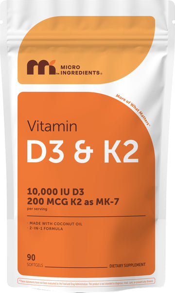Micro Ingredients Vitamin D3 10,000 IU + K2 MK-7 200 mcg Per Serving, 90 Softgels | Extra Strength* 2-in-1 D3 K2 Supplement Micro Ingredients buy supplements canada