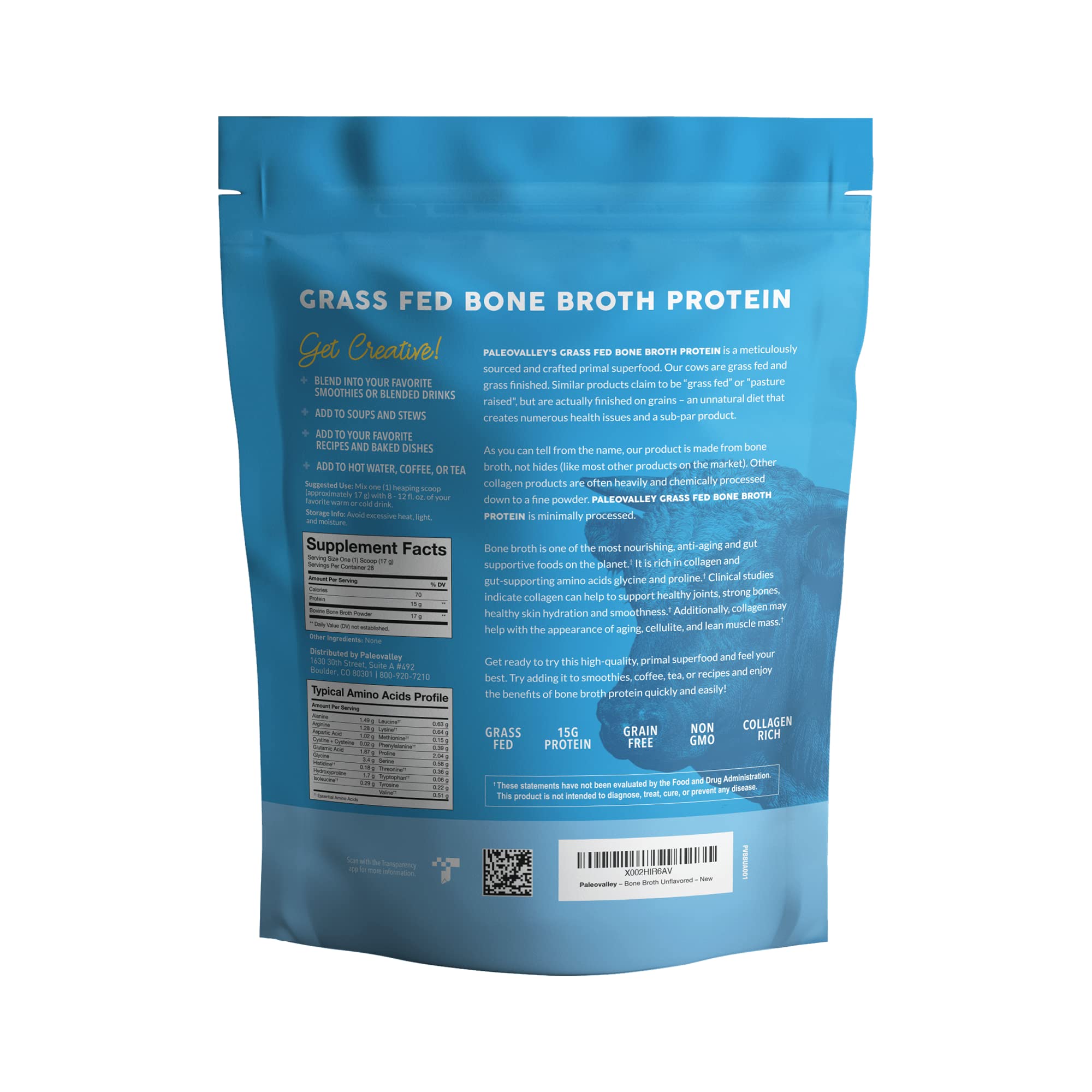 Paleovalley 100% Grass Fed Beef Bone Broth Protein Powder - Rich in Collagen Peptides Paleovalley buy supplements canada