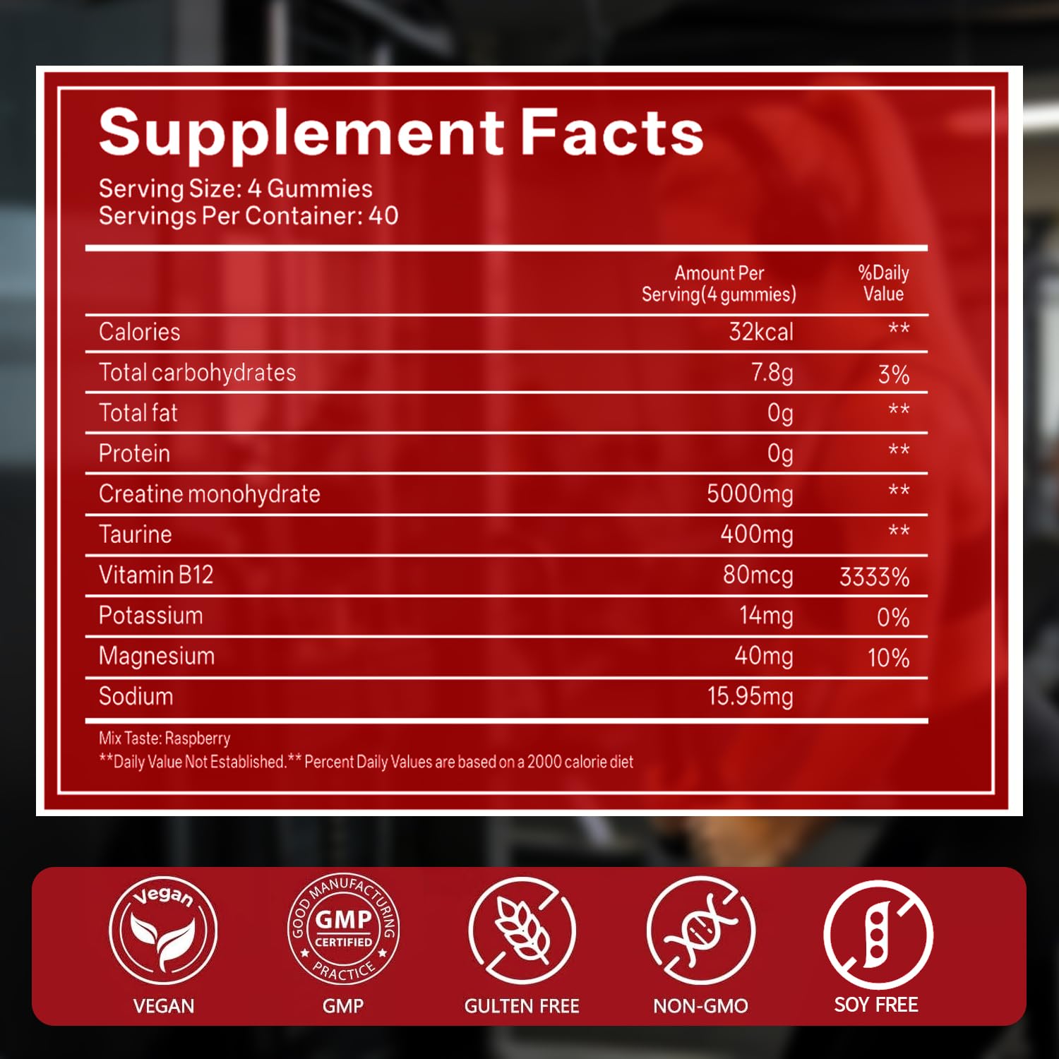 GABE SUNNYBEARS Creatine Gummies, NSF Certified, 5g Creatine Monohydrate per Serving with Taurine & B12, Raspberry Flavor, 160 Count, for Men & Women GABE SUNNYBEARS buy supplements canada