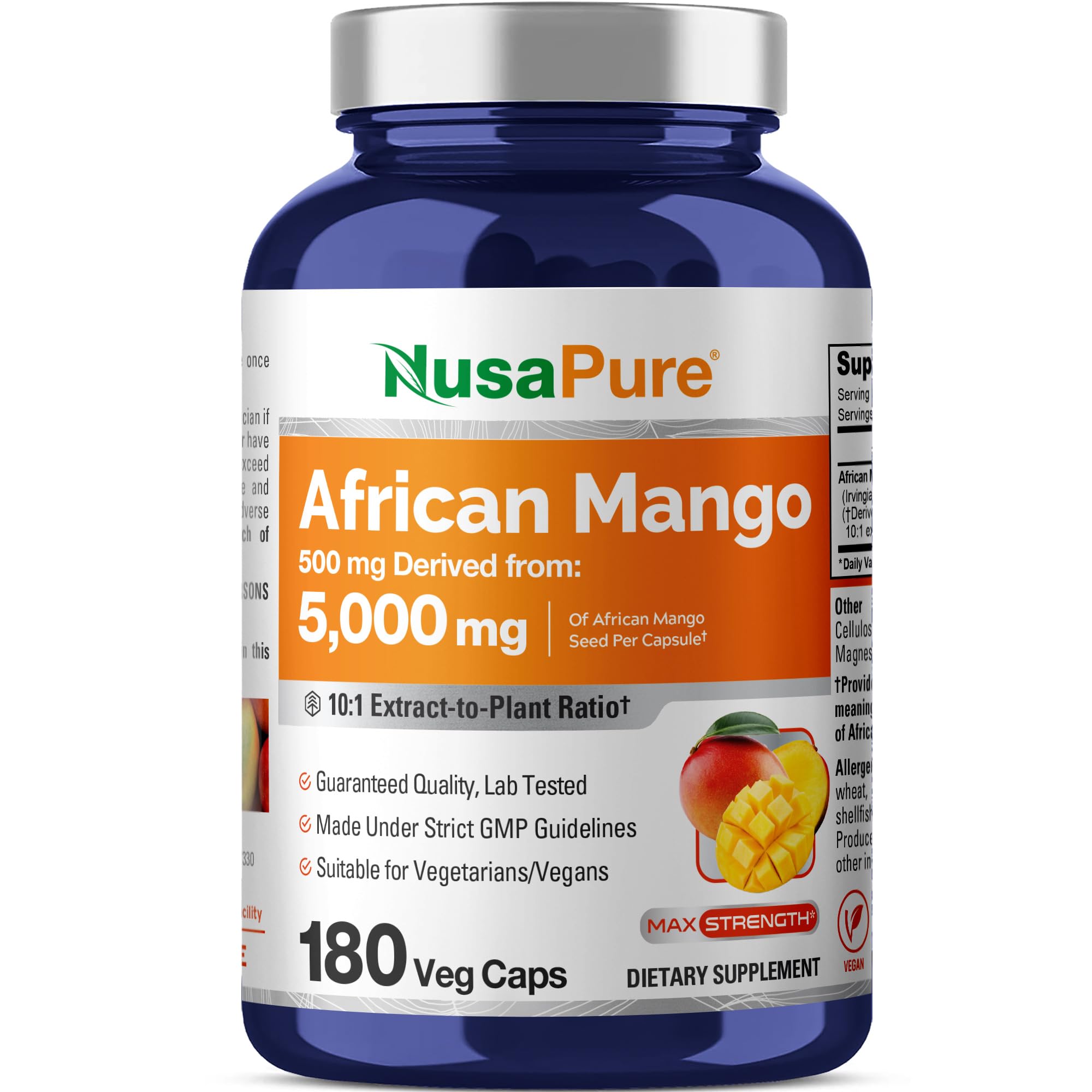 NusaPure African Mango 10:1 Extract, 500 mg Equivalent to 5,000 mg per Veggie Caps 180 Capsules (Non-GMO, Vegan) NusaPure buy supplements canada