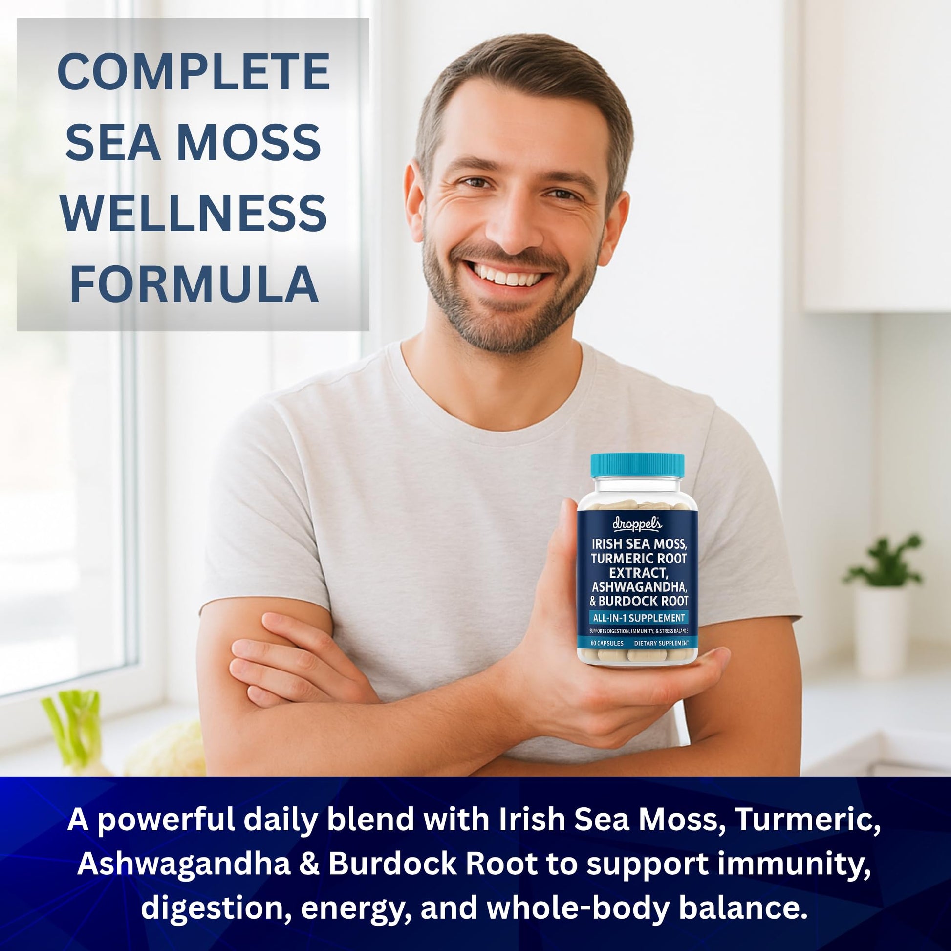 Droppels Irish Sea Moss Capsules with Turmeric Root, Ashwagandha, Black Pepper & Burdock Root – Natural Mineral Blend for Immune, Digestion, Joint & Energy Support – Vegan, Non-GMO – 60 Capsules Droppels buy supplements canada
