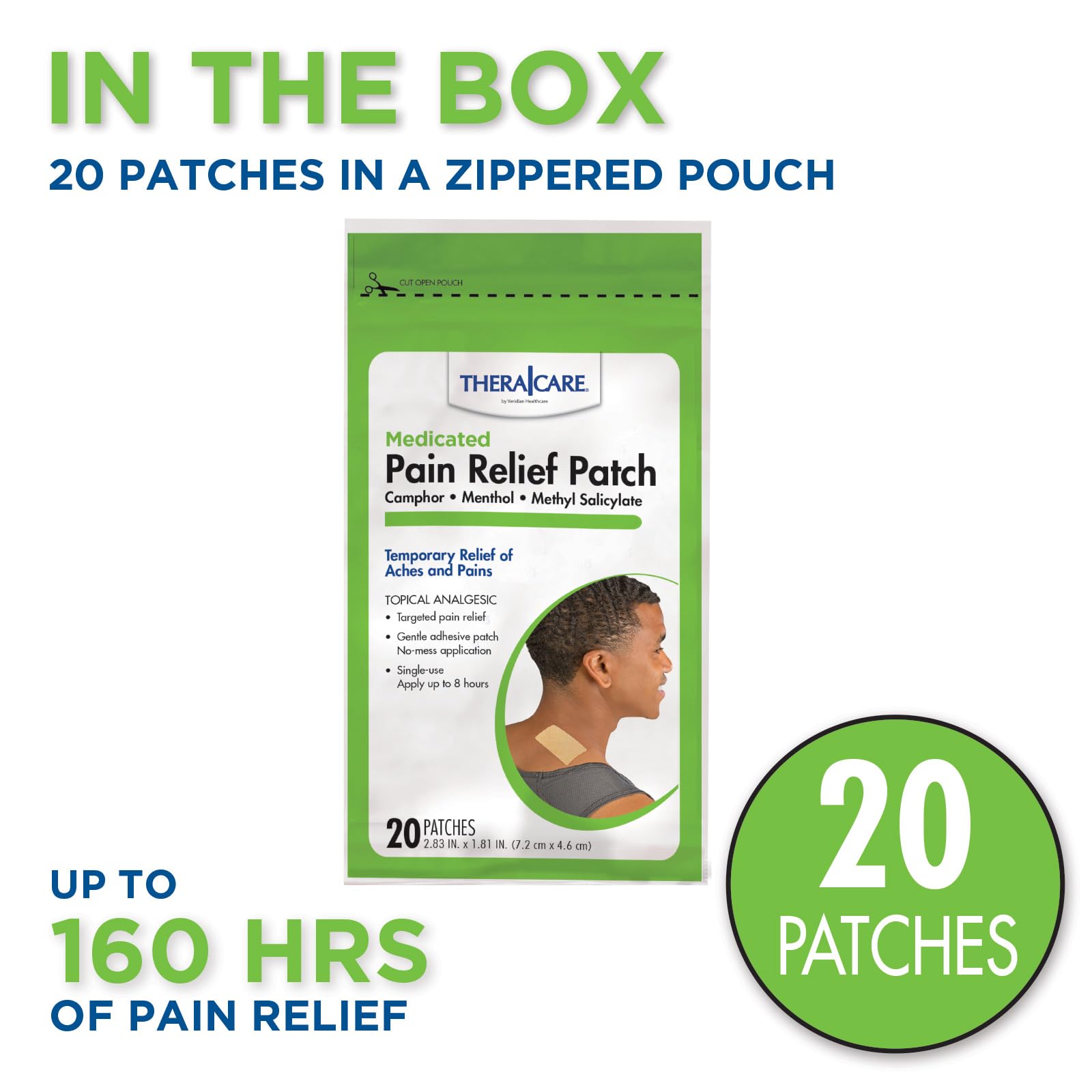 TheraCare Targeted Pain Relief Medicated Patch | Neck, Shoulder, Small Areas | 20-Count | 2.83” x 1.81” | Topical Analgesic | Camphor, Menthol, Methyl Salicylate | Gentle Adhesive Thera Care buy supplements canada