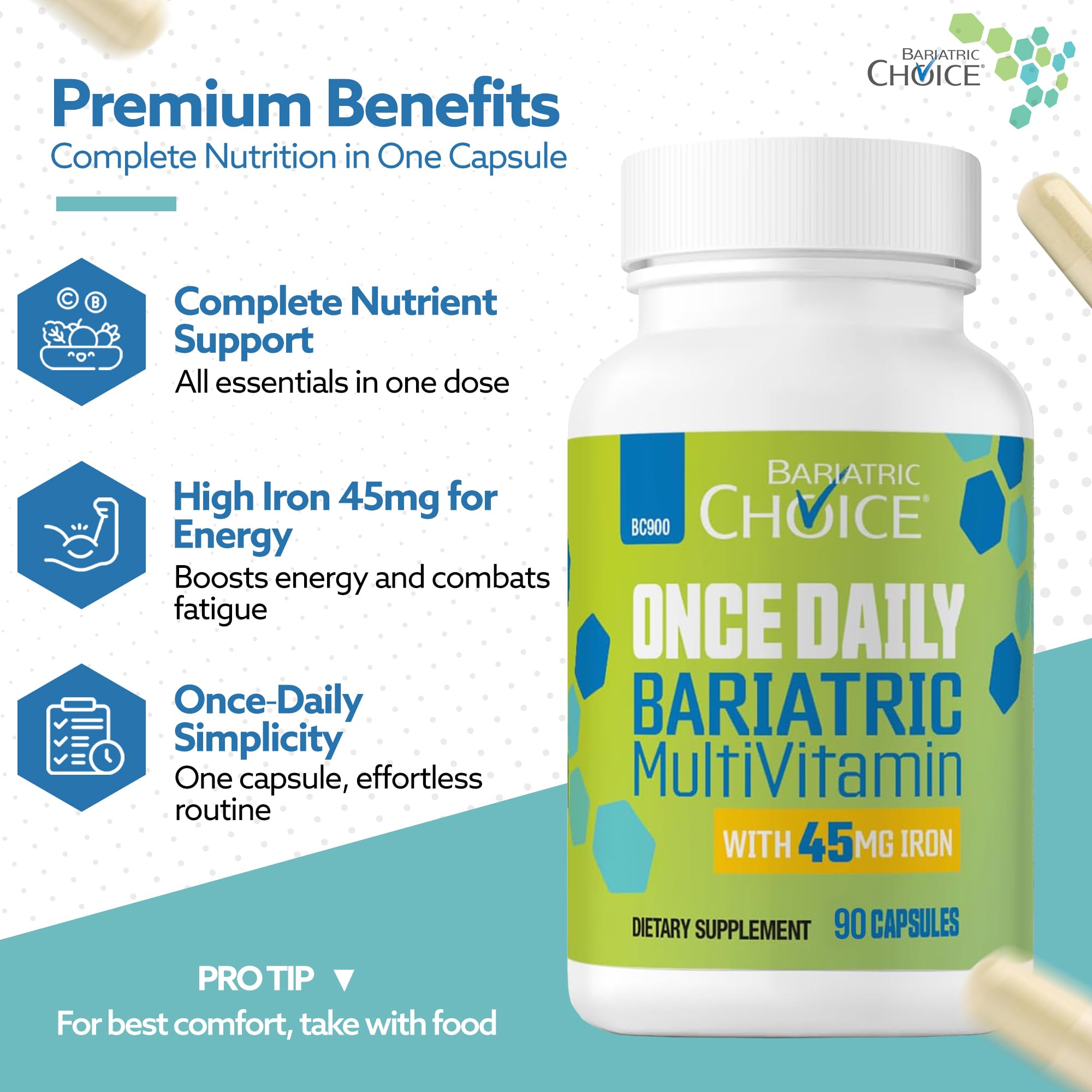 Bariatric Choice Once-Daily Bariatric Multivitamin with 45 mg of Iron | Easy to Swallow Capsule | Vitamin for Bariatric Surgery Patients Bariatric Choice buy supplements canada