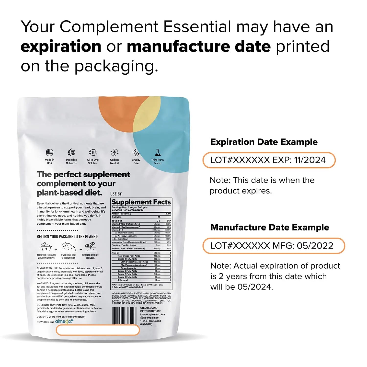 Complement Essential Vegan Multivitamin for Men & Women (30 Servings, 90 Capsules) with Omega-3 DHA & EPA, B12, Vitamin D3 & K2, Zinc, Selenium Complement buy supplements canada