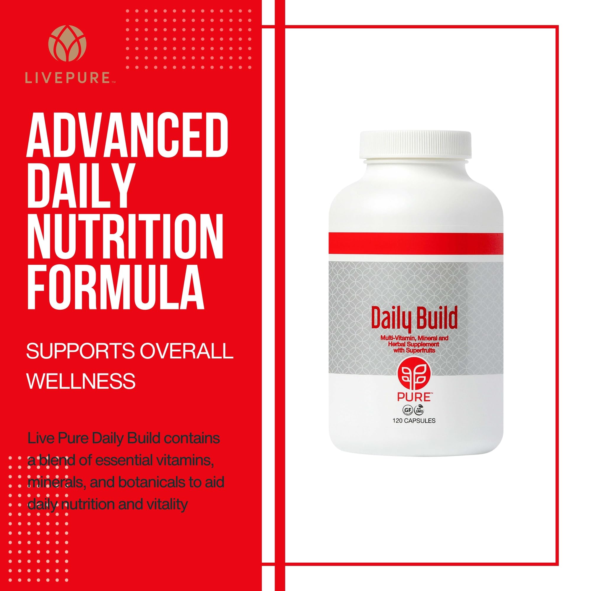 PURE Daily Build | 120 Capsules | Advanced Multivitamin Supplement | Enhanced with Essential Vitamins, Minerals PURE buy supplements canada