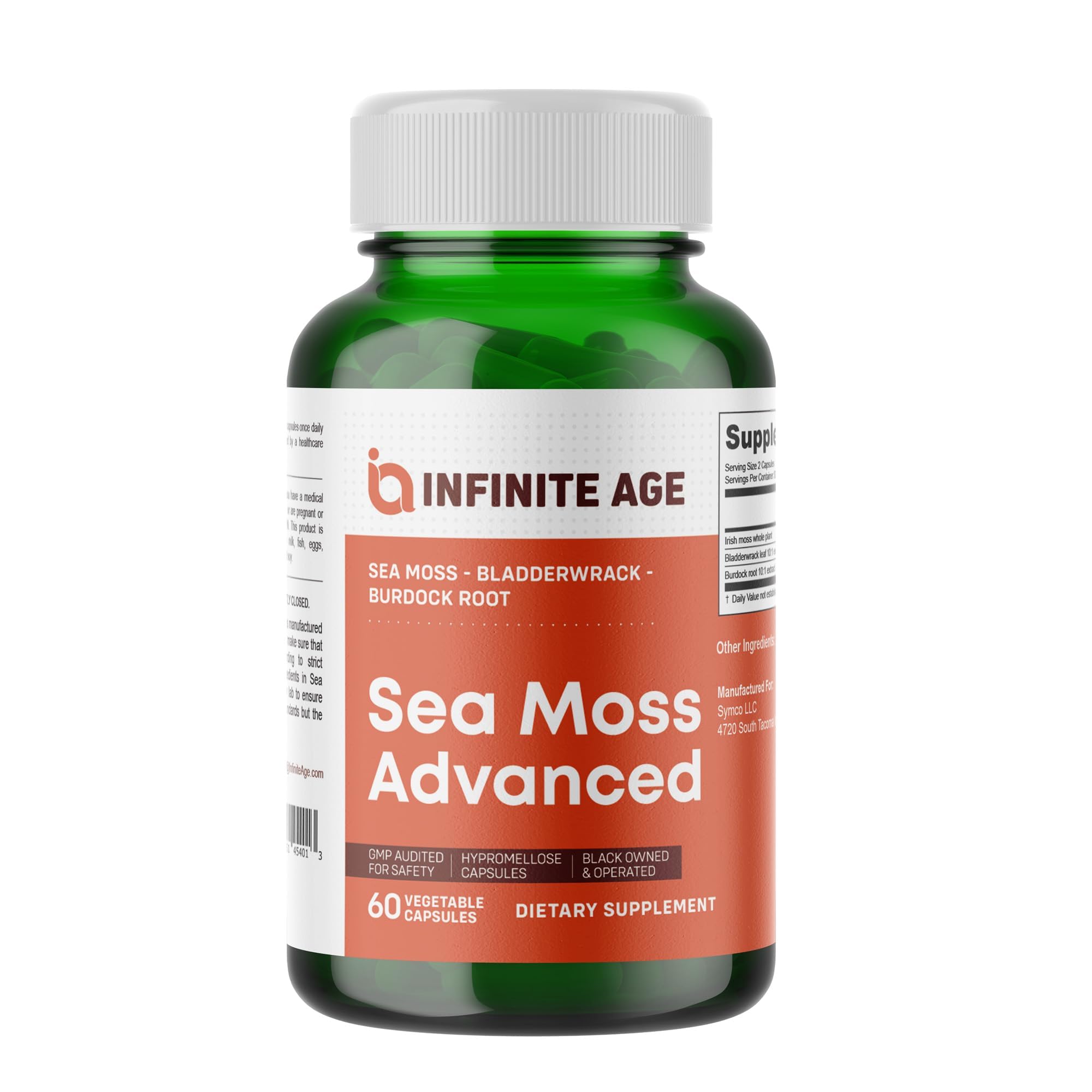 INFINITE AGE 1250mg Sea Moss Advanced Superfood Capsules, 60 Count - High-Potency, Vegan, Made in The USA - Irish Seamoss, Bladderwrack, INFINITE AGE buy supplements canada