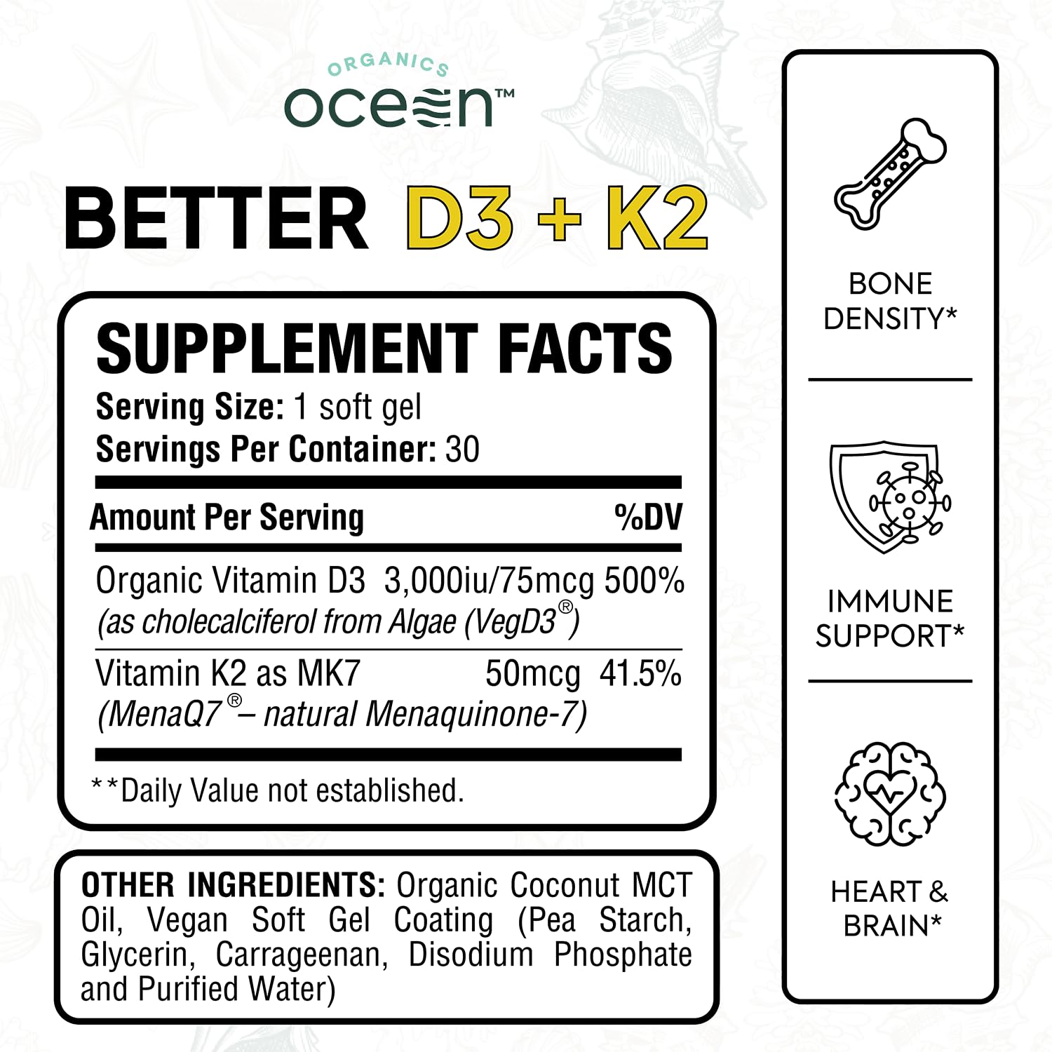 Organics Ocean Better D3 + K2-100% Organic VIT D3 and K2 Supplements with Maximum Bioavailability - Supports Bone Density, Calcium Balance Organics Ocean buy supplements canada