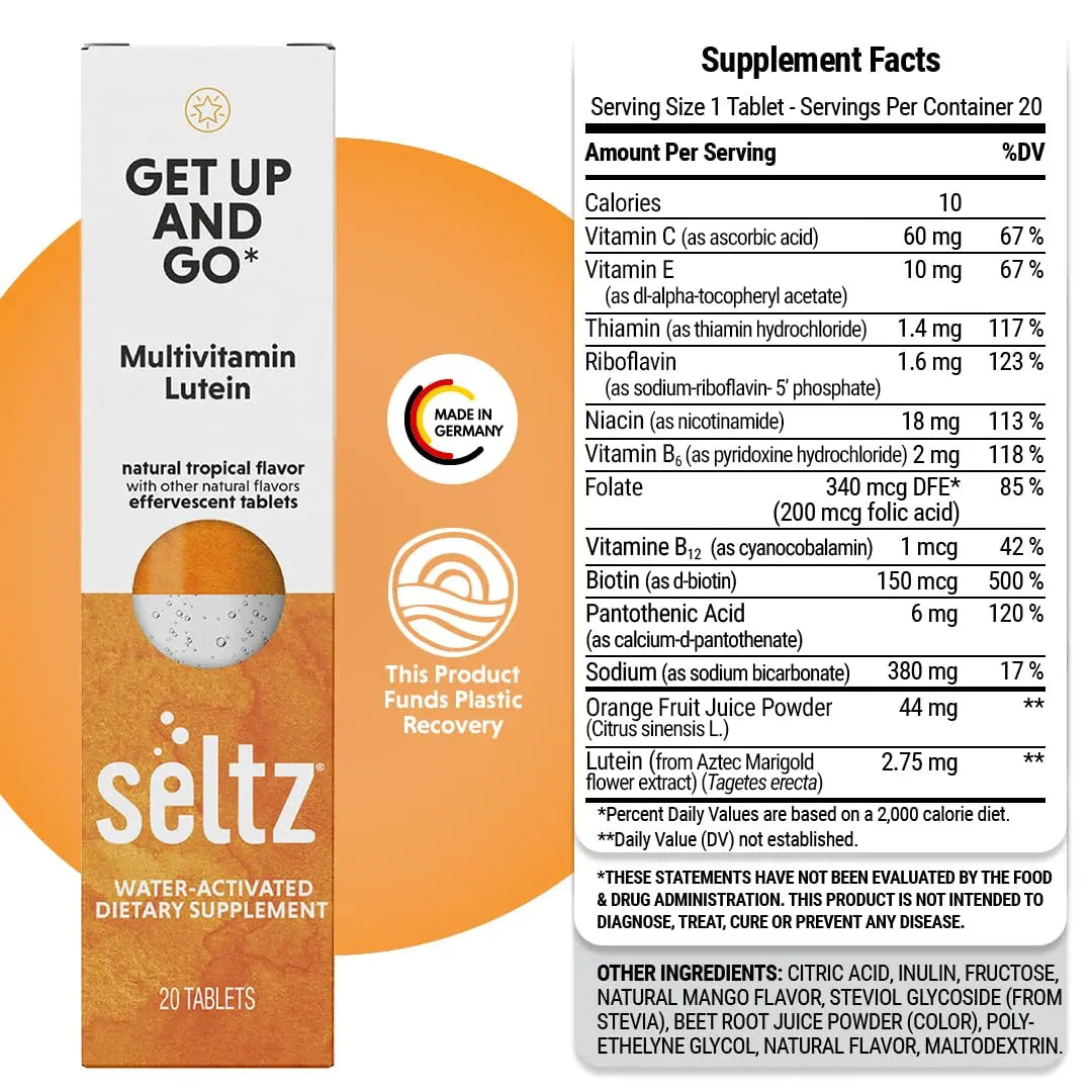 Seltz® Get Up and Go – Effervescent Multivitamin with Lutein for Daily Energy, Eye Health & Antioxidant Support Seltz buy supplements canada