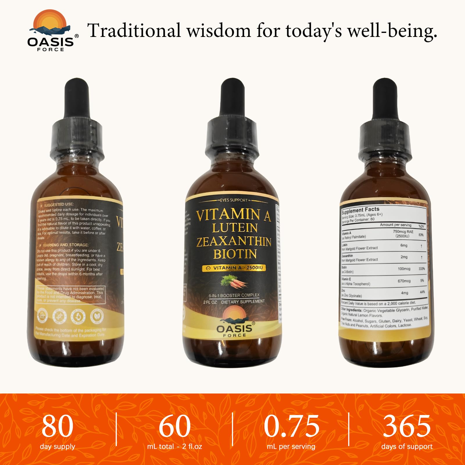 OASIS FORCE 6 in 1 Vitamin A Liquid Drops with Lutein & Zeaxanthin, Vita A Retinyl Palmitate for Skin, Vision & Immune Support, Adults & Kids Ages 6+, Vegan, Non-GMO, 2 Fl Oz OASIS FORCE buy supplements canada