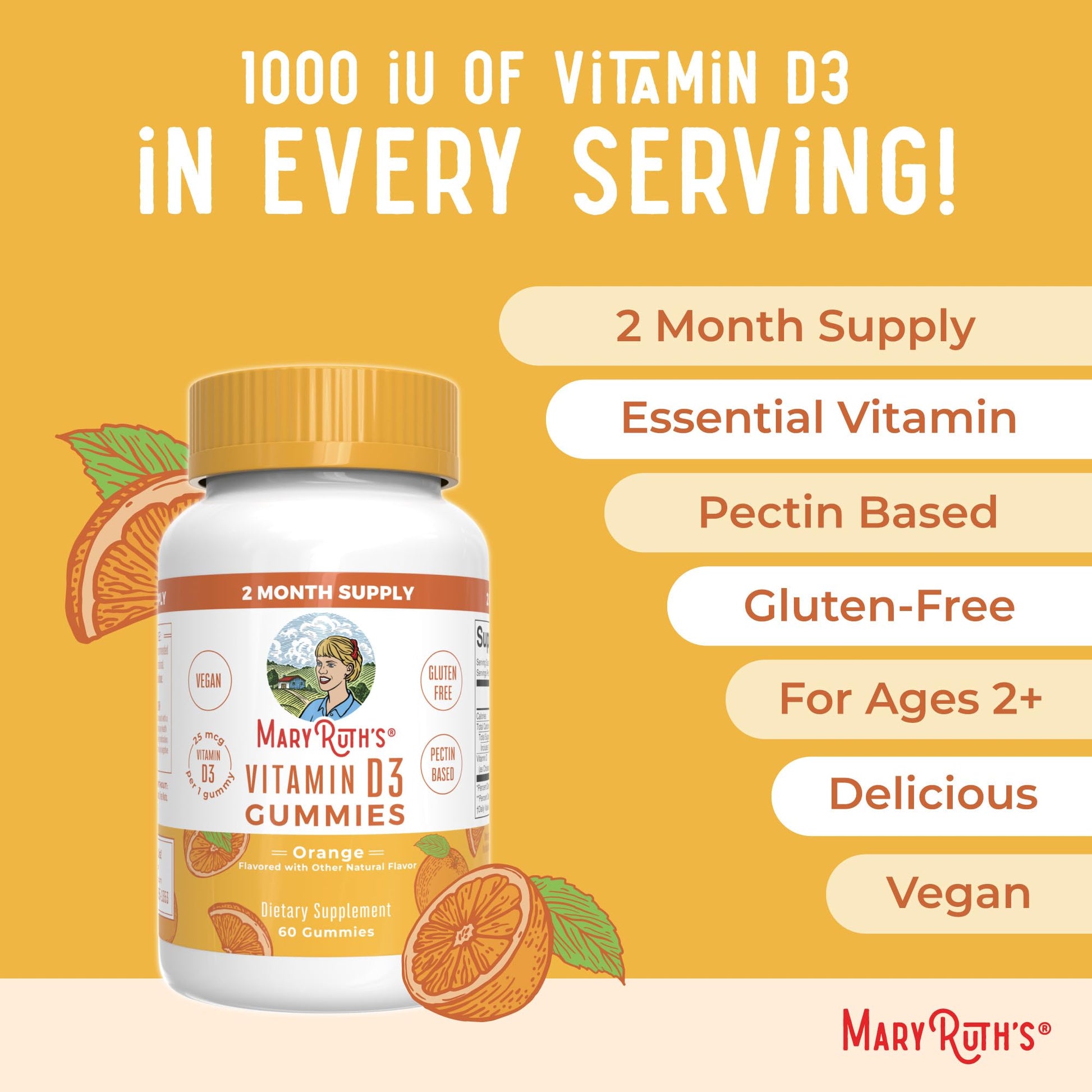 MaryRuth Organics Vitamin D3 Gummies | 2 Month Supply | Adults & Kids Vitamin D Gummy | Immune Support Supplement | VIT D3 1000IU for Bone Health&Muscle Function | Vegan | Non-GMO | Gluten Free | 60 MARYRUTH'S buy supplements canada