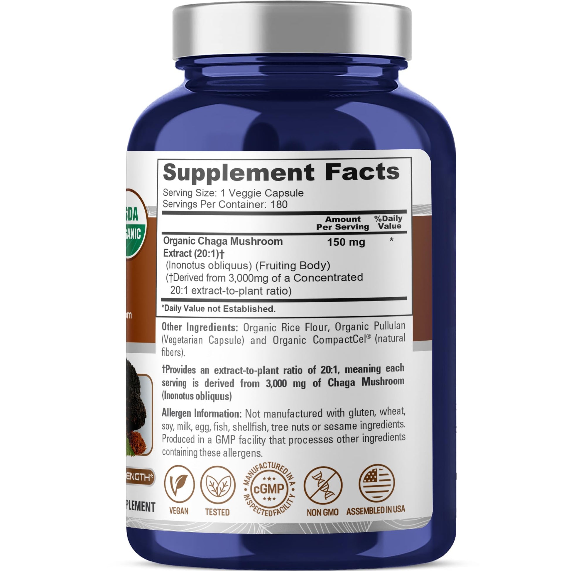 NusaPure Chaga Mushroom 20:1 Extract, 150 mg Equivalent to 3,000mg per Veggie Capsule, 180 Count, USDA Organic, Vegan, Non-GMO NusaPure buy supplements canada
