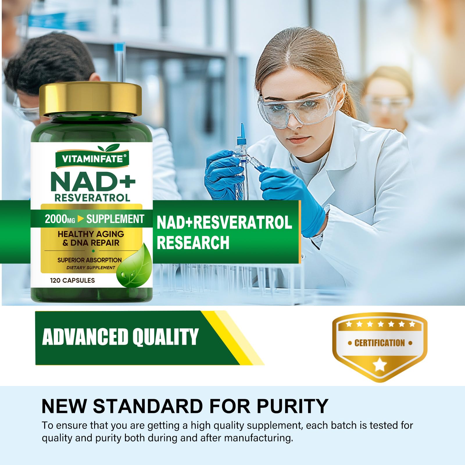 VITAMINFATE NAD+ Supplement 2000 mg - 120 Capsules True NAD+ & Resveratrol, NMN Alternative Supports Anti-Aging, Cellular Energy & Repair, Metabolism & Brain Boost for Men & Women VITAMINFATE buy supplements canada