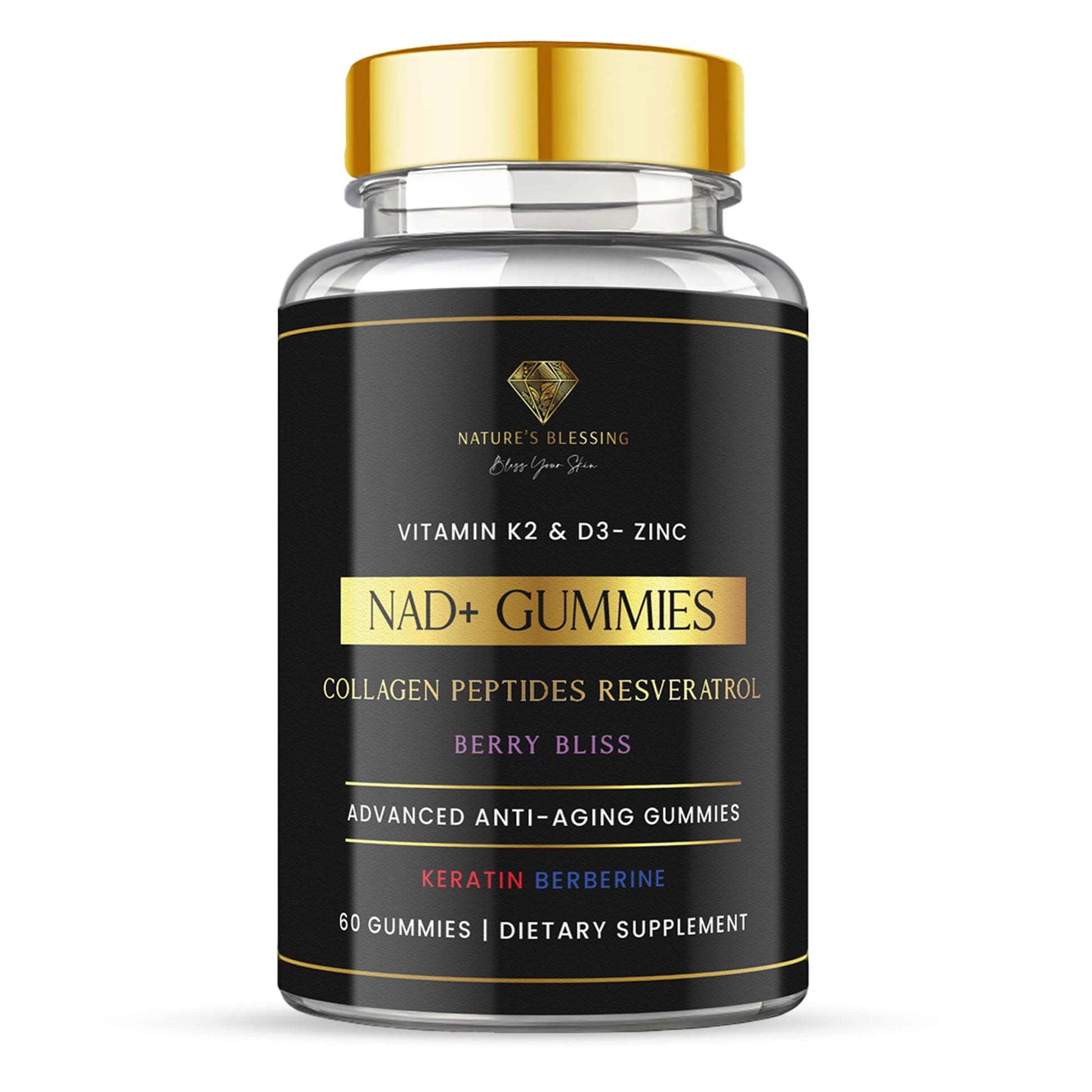 Nature's Blessing NAD+ Anti-Aging Gummies – Boost Cellular Repair, Brain Clarity & Radiant Skin – with Biotin, Collagen, Resveratrol, Vitamin D3, K2, Zinc & Keratin – Delicious Berry Bliss Nature's Blessing buy supplements canada