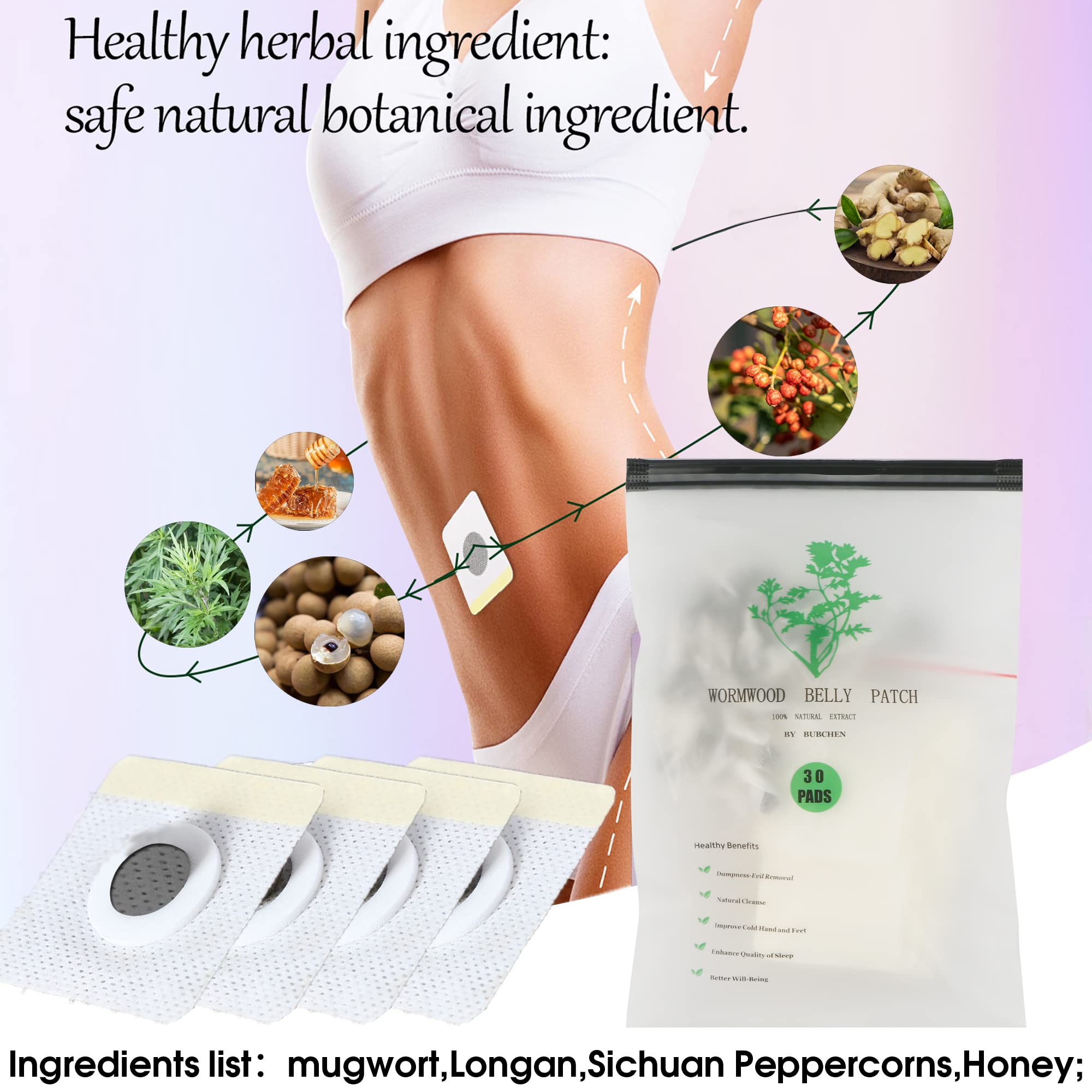 Bubchen Mugwort Belly Patch,30Pcs Natural Wormwood Essence and 30Pcs Belly Sticker BURWSEKK buy supplements canada