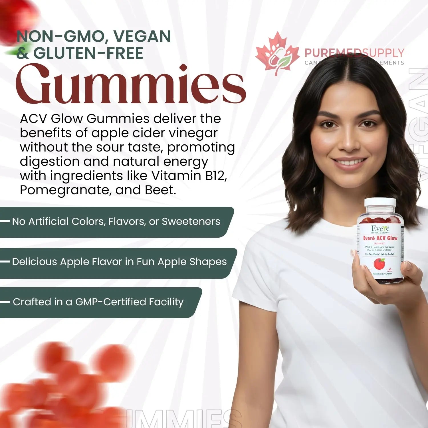 Everé ACV Glow Gummies – Apple Cider Vinegar with B12, B6, Iodine, Folate, Beetroot & Pomegranate – Daily Wellness Support for Energy & Balance The EverÉ Natural Alchemy buy supplements canada