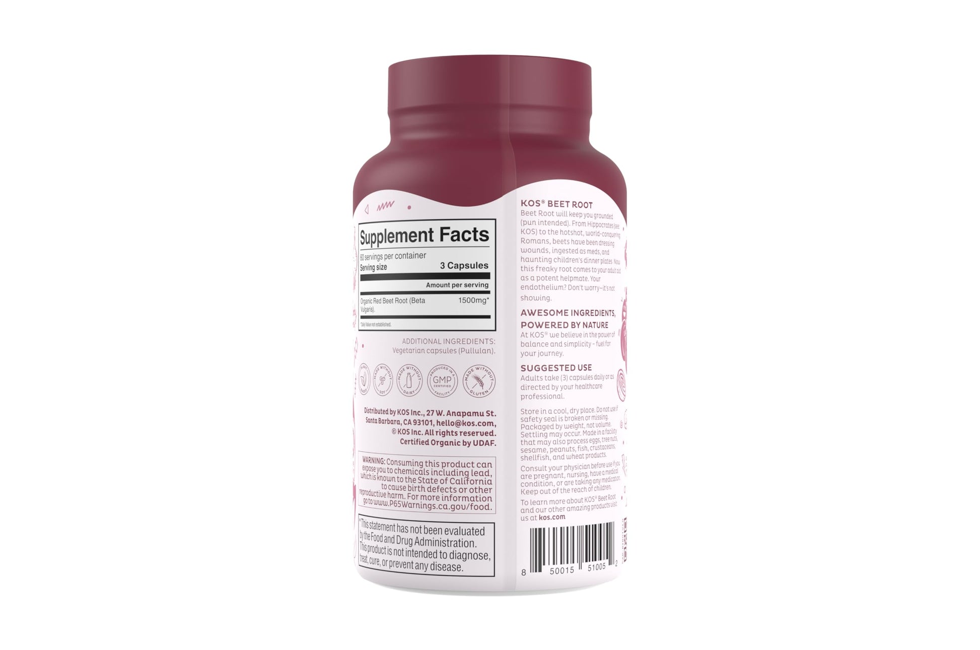 KOS Organic Beetroot Capsules 1500mg - USDA Organic, Antioxidant Power from Organic Beet Root Superfood, Supports Healthy & Active Lifestyle - Non-GMO, KOS buy supplements canada