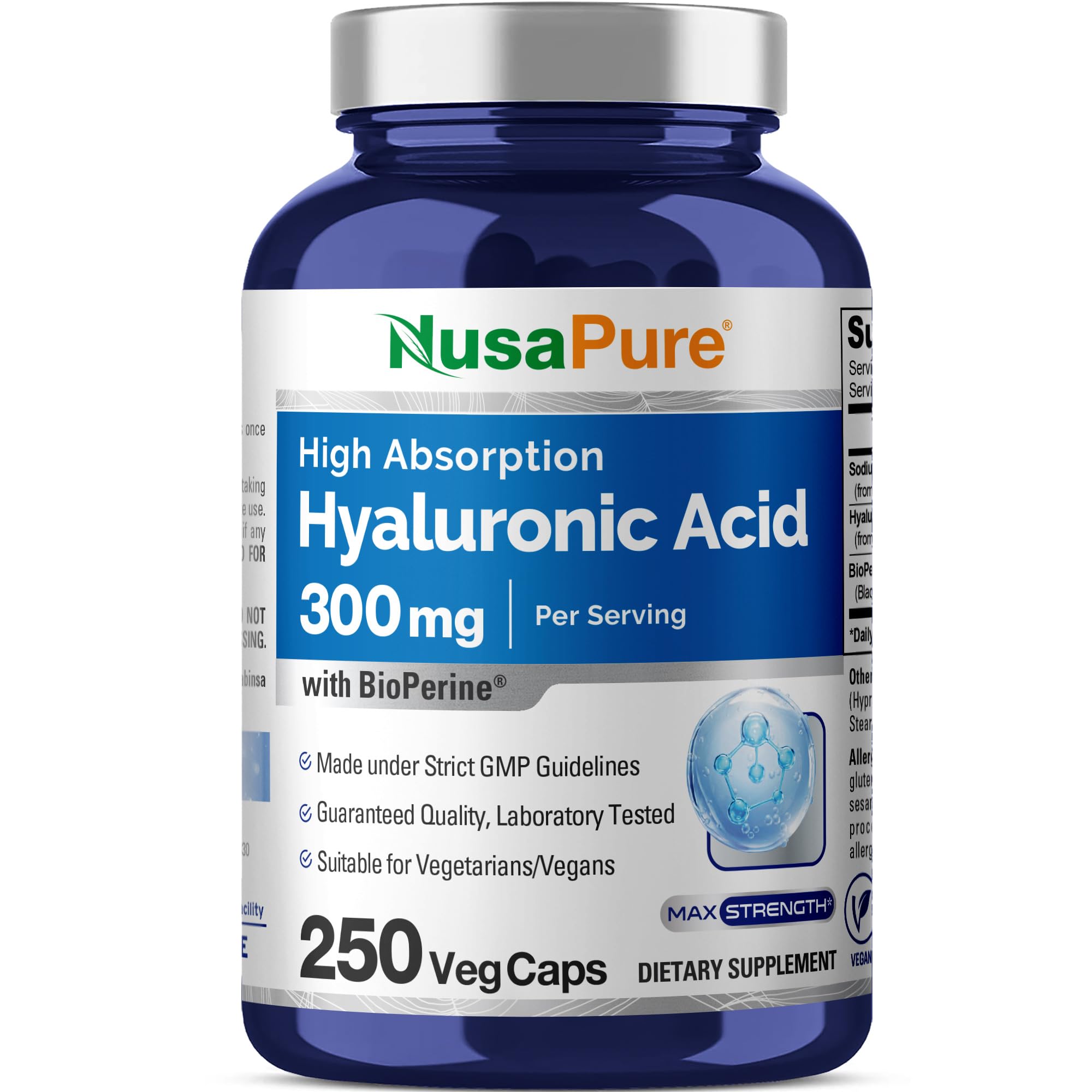 NusaPure Hyaluronic Acid 300mg 250 Veggie Capsules (Non-GMO, Vegan) NusaPure buy supplements canada
