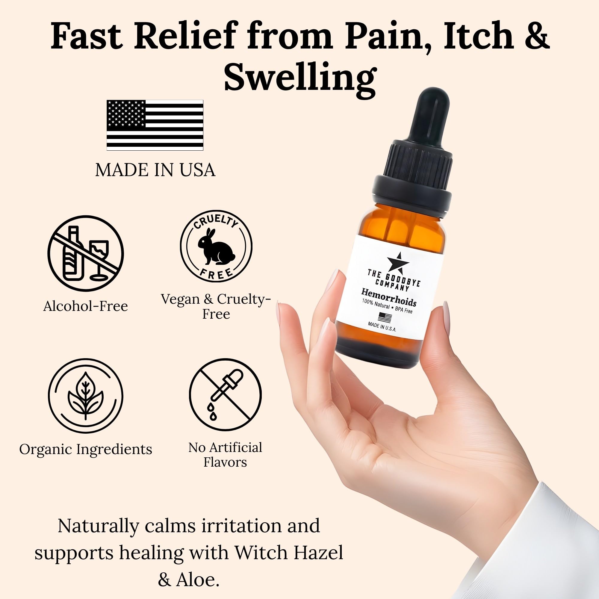 The Goodbye Company Organic Hemorrhoid Relief Serum - Natural Witch Hazel Treatment for Pain, Itch & Swelling - Internal External Soothing Formula - Vegan, USA Made, 15mL The Goodbye Company buy supplements canada