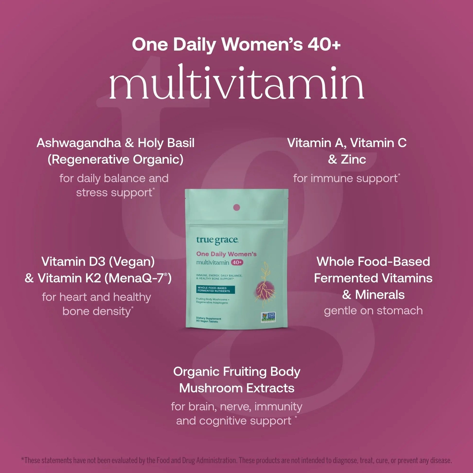True Grace One Daily Women’s Multivitamin 40+ Fermented Minerals, Organic Adaptogens & Mushrooms Energy, Immune, Bone Support True Grace buy supplements canada