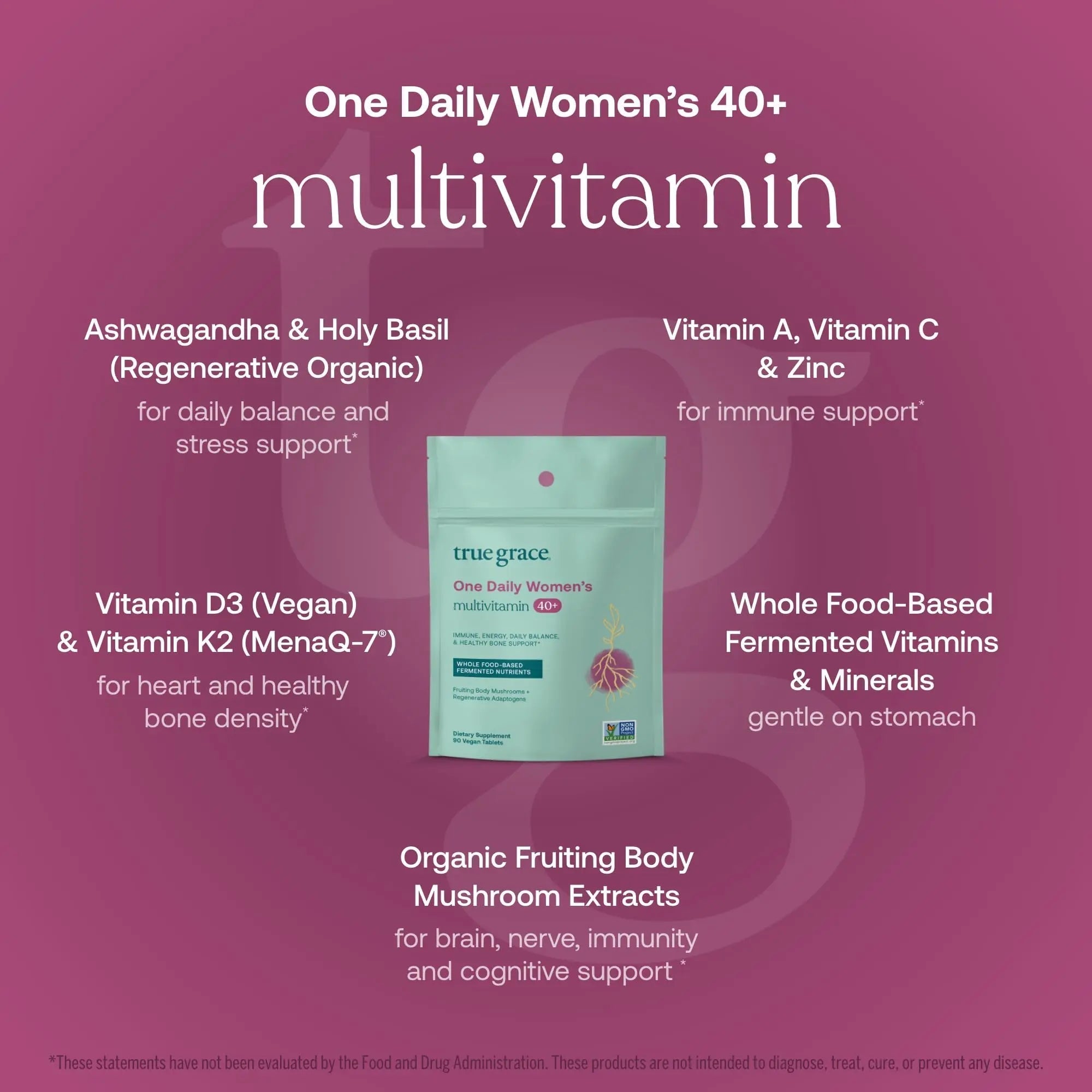 True Grace One Daily Women’s Multivitamin 40+ Fermented Minerals, Organic Adaptogens & Mushrooms Energy, Immune, Bone Support True Grace buy supplements canada