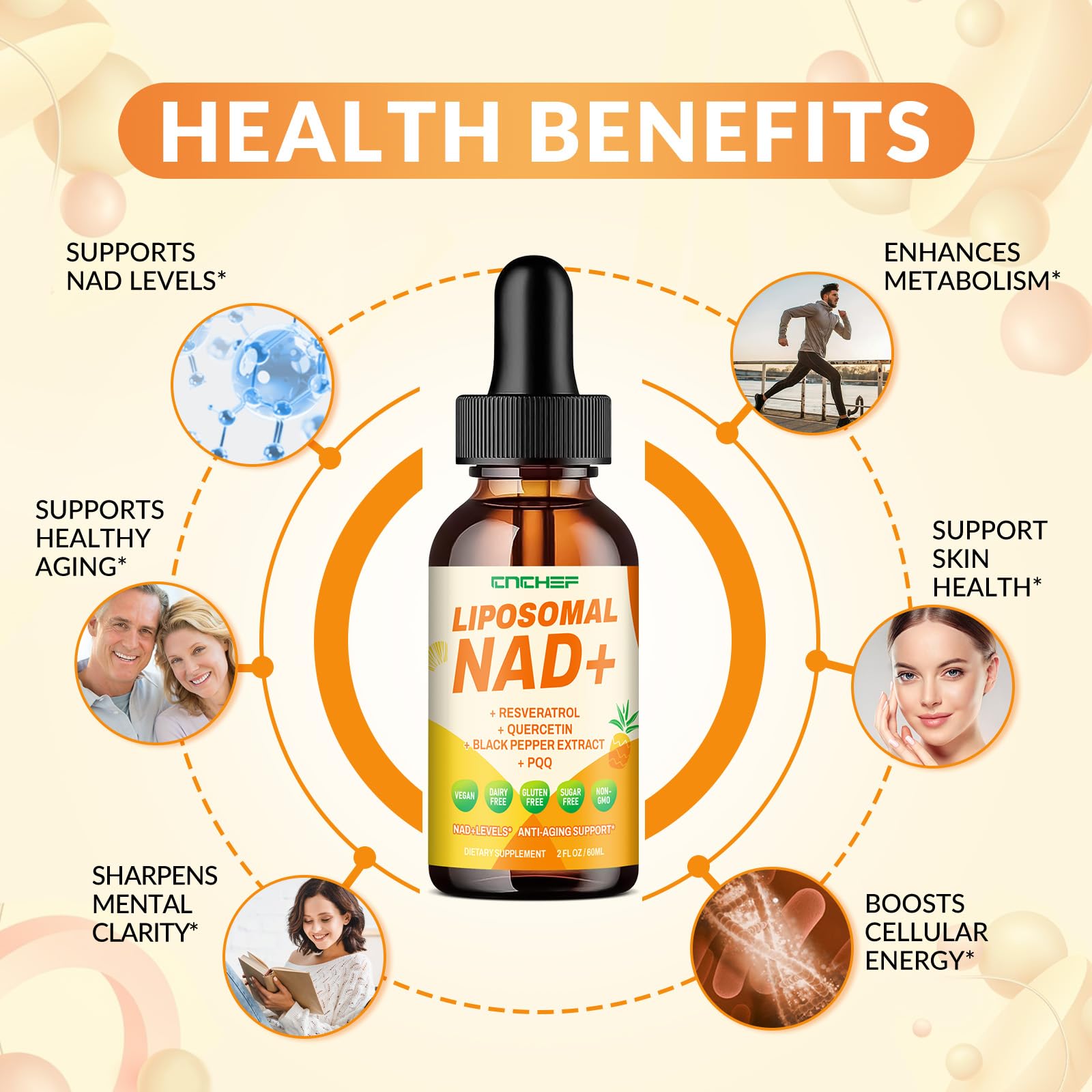 CNCHEF Liposomal NAD Supplement - 1500mg NAD+ Liquid Drop for Women & Men Nicotinamide Riboside Chloride & Resveratrol Complex - Cellular Renewal, Anti-Aging Support - 30 Servings (2 fl oz) CNCHEF buy supplements canada