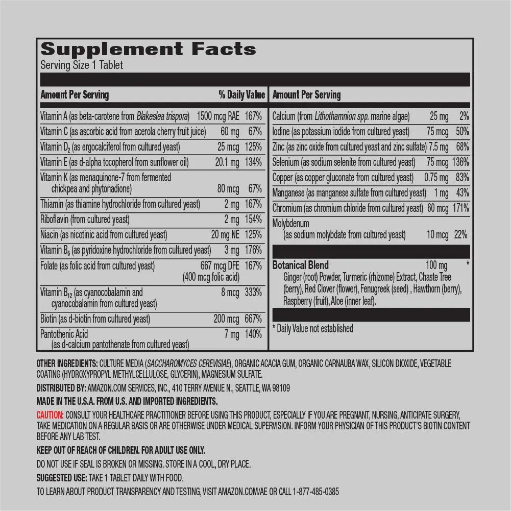 Amazon Elements Women‚ 40+ One Daily Multivitamin, 66% Whole Food Cultured, Vegan, 65 Tablets, 2 month supply Amazon Elements buy supplements canada