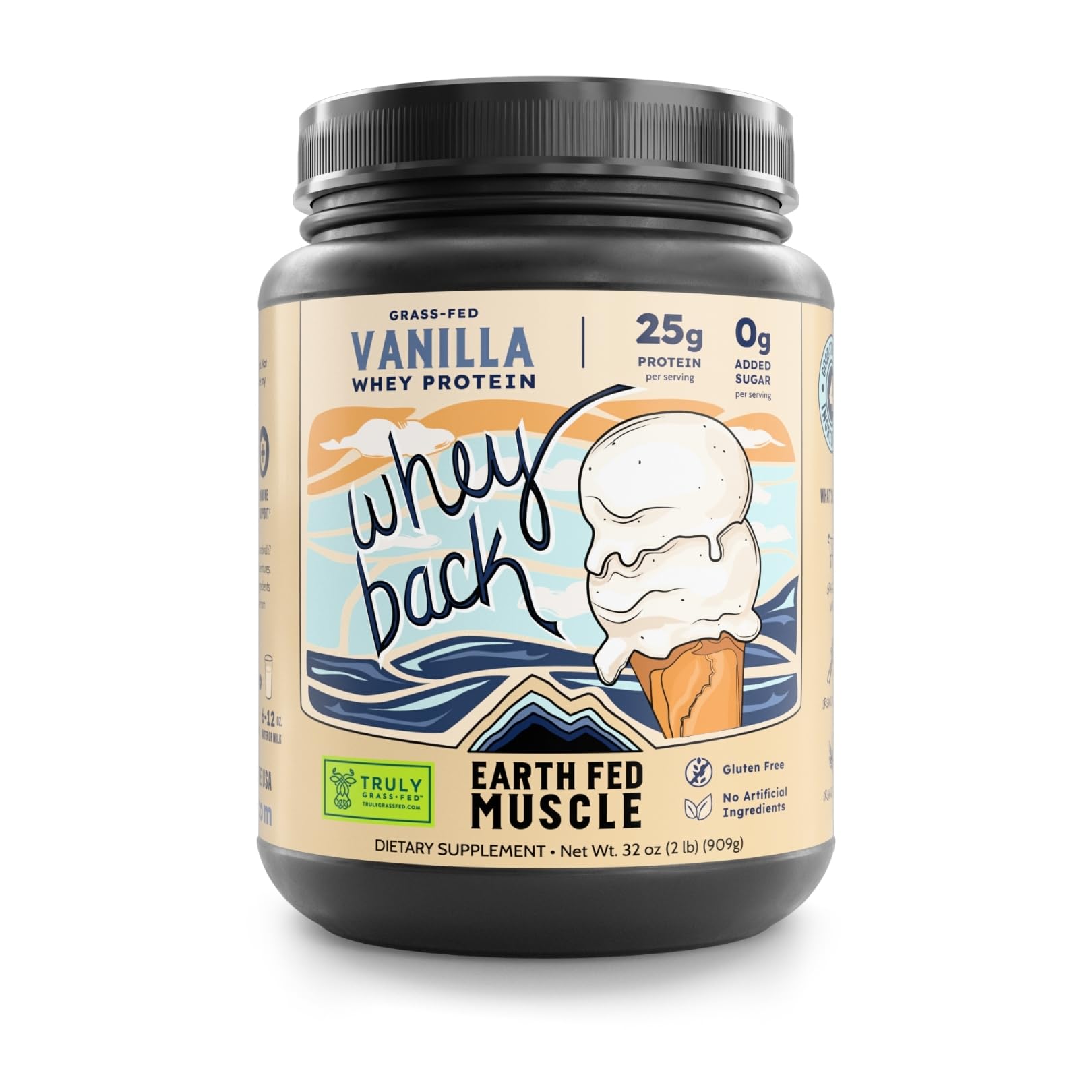 Earth Fed Muscle Whey Back Irish Grass Fed Whey Protein Isolate, Third-Party Certified. 25g Protein, Vanilla - Non-GMO, Hormone Free, Soy Free, Gluten Free - 2 LB, 29 Servings Earth Fed Muscle buy supplements canada
