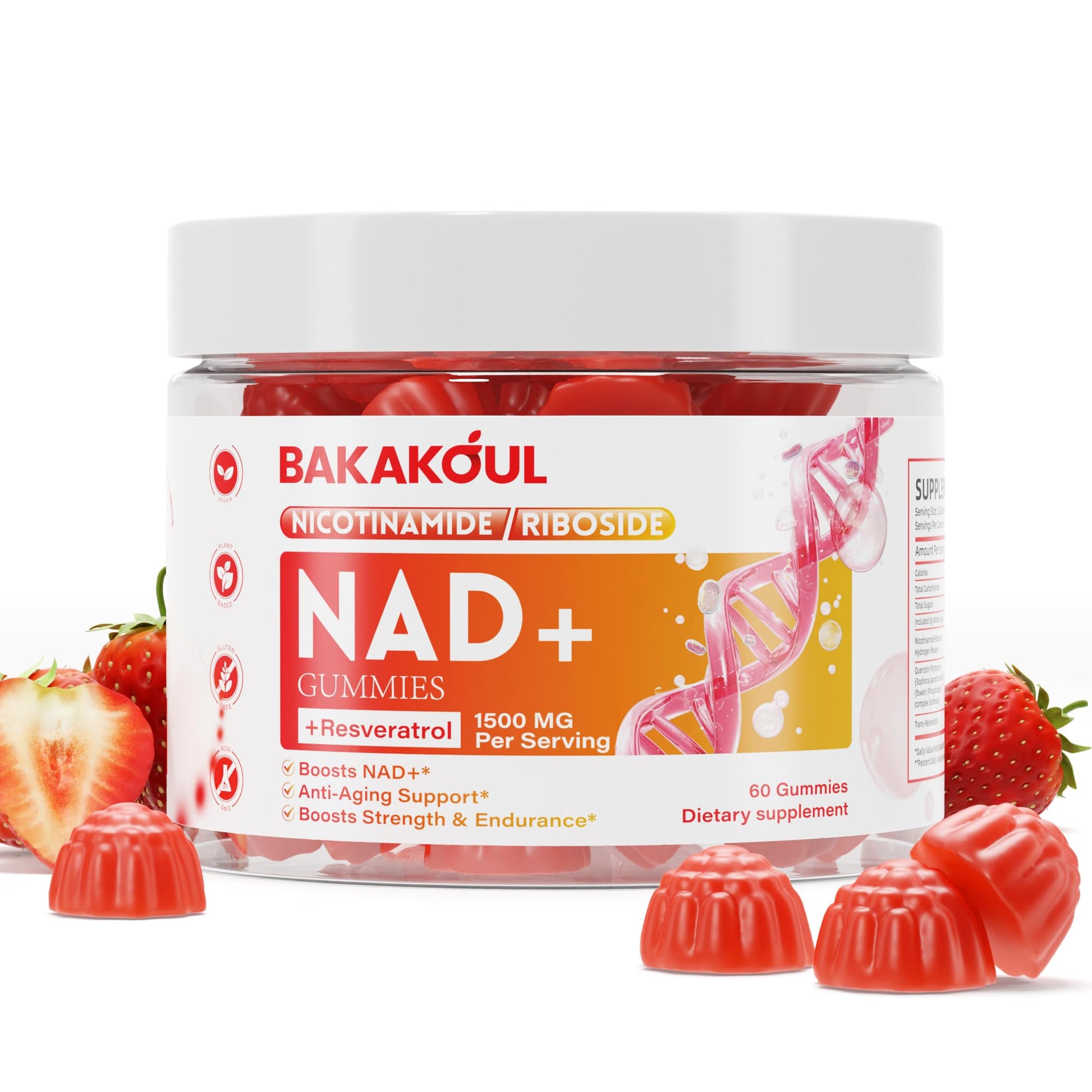 BAKAKOUL NAD Gummies, NAD Supplement - Liposomal Nicotinamide Riboside, Resveratrol, Quercetin, NAD Nicotinamide Riboside Resveratrol 900mg, NAD+ Supplement for Men and Women, 60 Gummies 1 Pack BAKAKOUL buy supplements canada