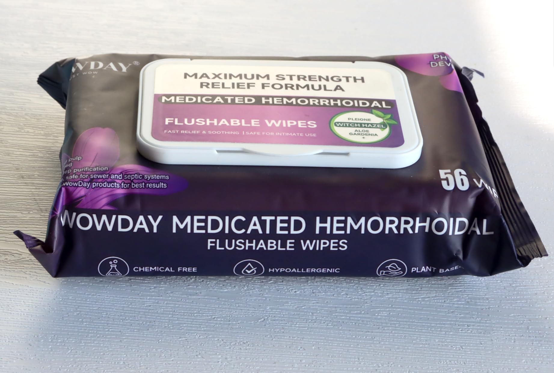 Wowday Flushable Hemorrhoid Wipes | Maximum Strength Witch Hazel Wipes | 56 Count Fragrance Free Adult Hemorrhoids Medicated Witch Hazels Wipe for Butt Hemorrhoidal Itch WowDay buy supplements canada