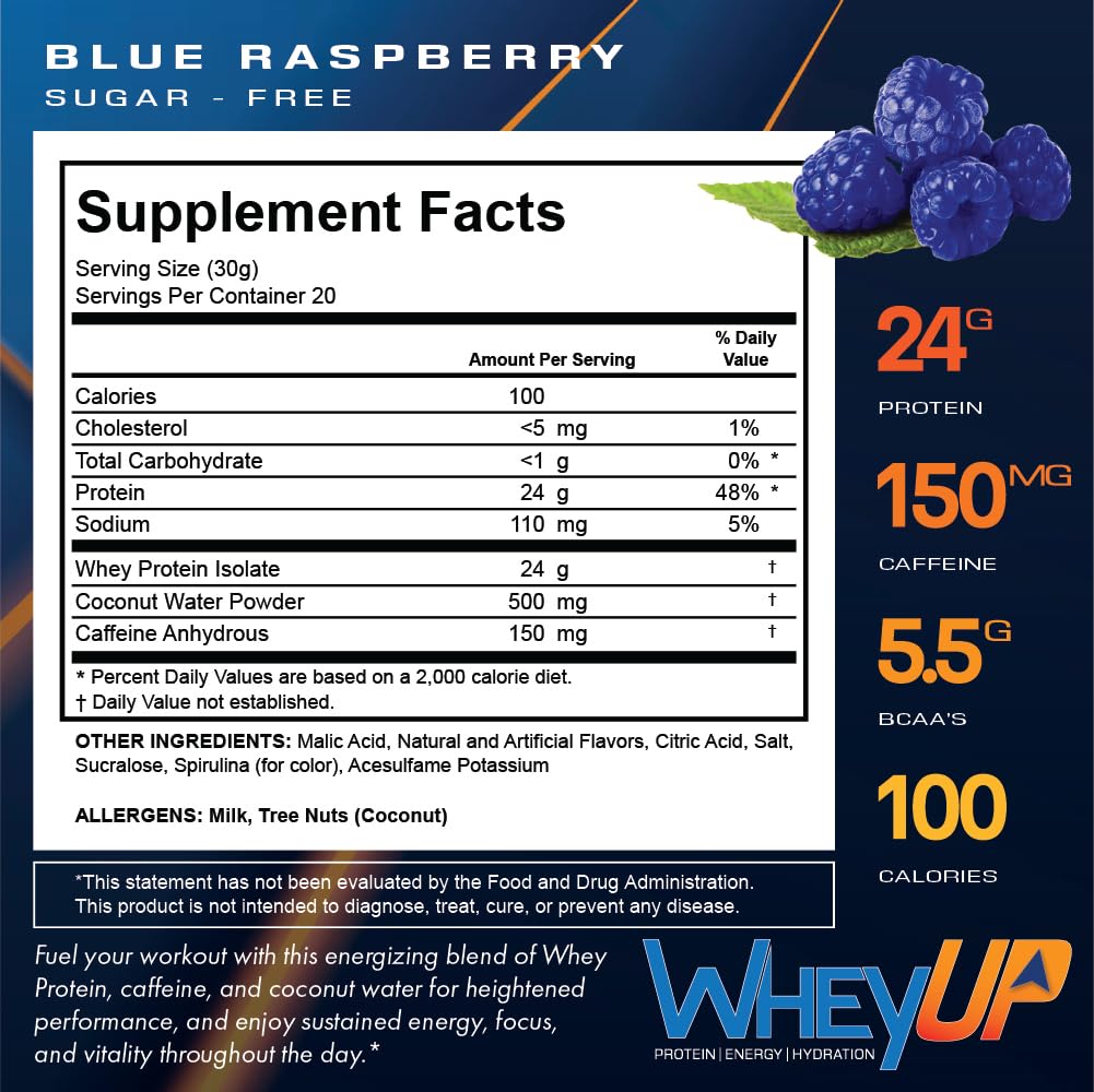 WheyUP Clear Whey Isolate Protein Powder, Blue Raspberry - 150mg Caffeine - 20 Servings WheyUP buy supplements canada