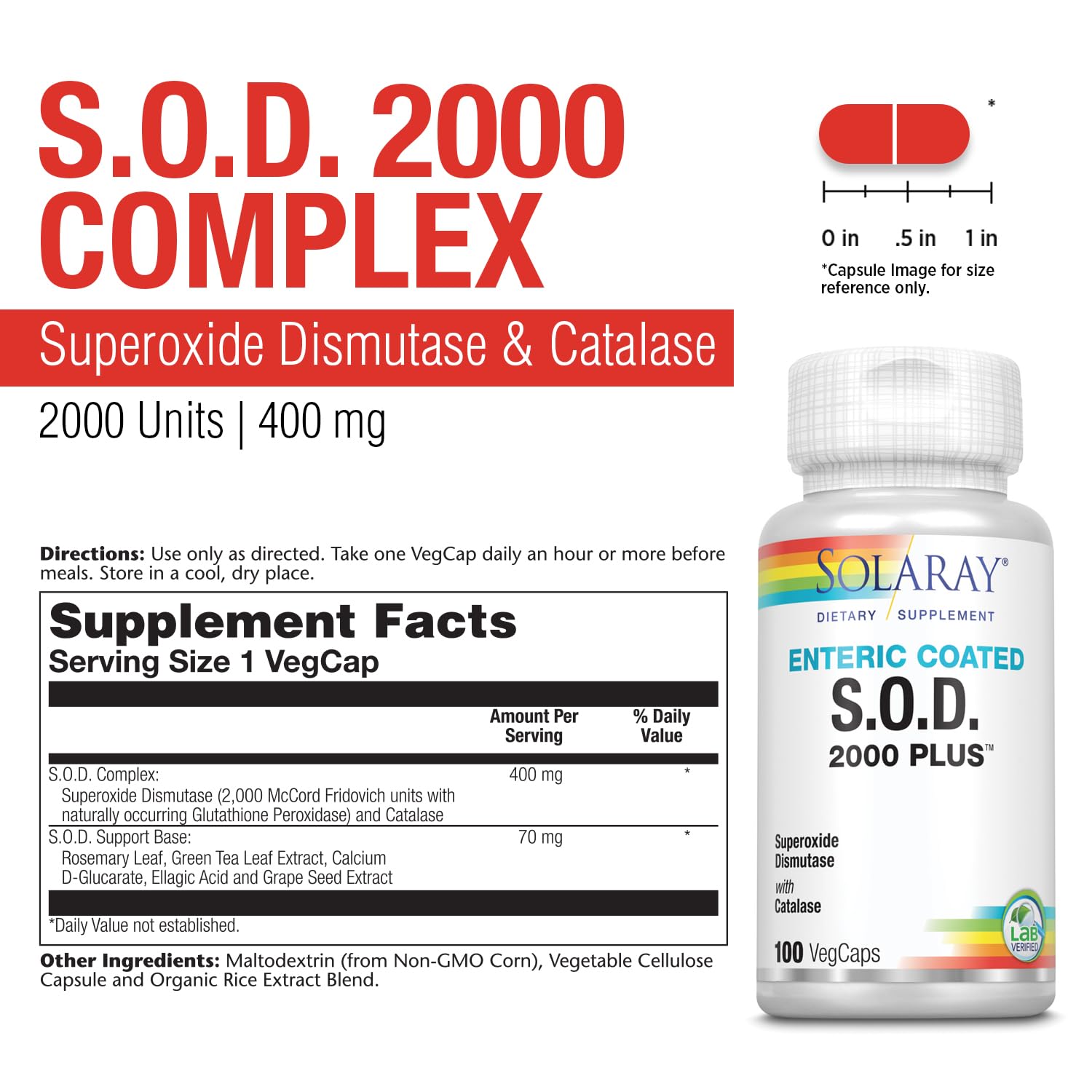 SOLARAY S.O.D. 2000 Plus - Superoxide Dismutase (SOD) and Catalase Antioxidant Supplement, Wellness Support - w/Green Tea Extract, Calcium, Rosemary, Grape Seed Extract, 60-Day Guarantee, 100 Servings SOLARAY buy supplements canada