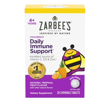 Zarbee's Kids Immune Support, Vitamin C, D & Zinc Daily Immunity Vitamins for Children 4+ Years, Natural Tropical Fruit Flavor, 28 Chewable Tablets Zarbee's buy supplements canada
