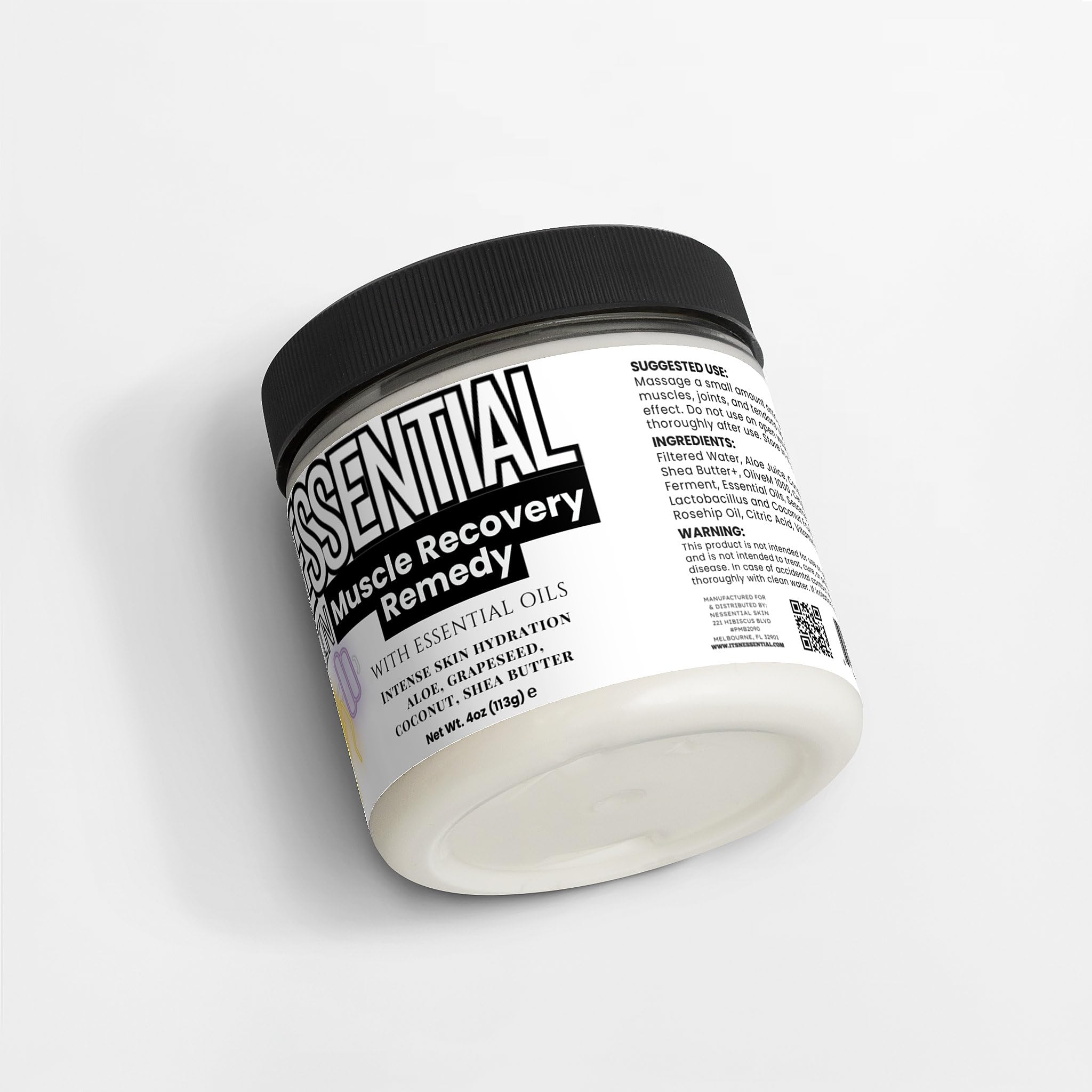 Nessential Skin Muscle Recovery Remedy with Essential Oils, Intense Hydration Cream, Natural Ingredients, Aloe, Grapeseed, Coconut, Shea Butter, 4 oz Nessential Skin buy supplements canada